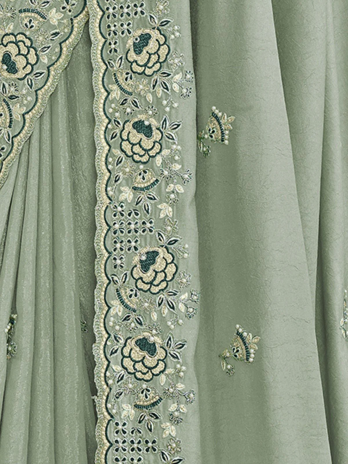 Odette Light Green Georgette Embroidered Elegant Saree For Women - Image 4