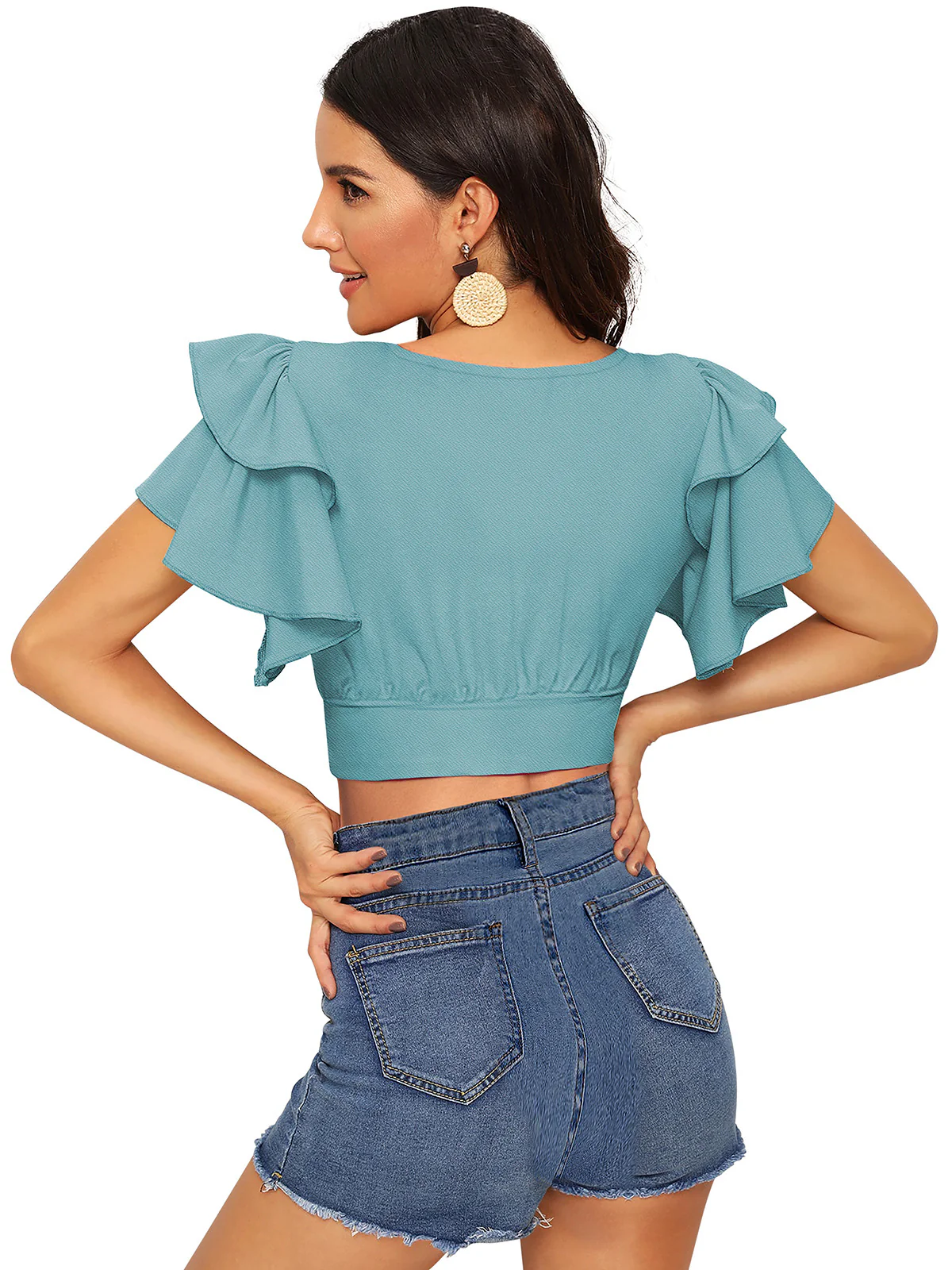 Odette Light Green Knit Fabric Top For Women - Image 5