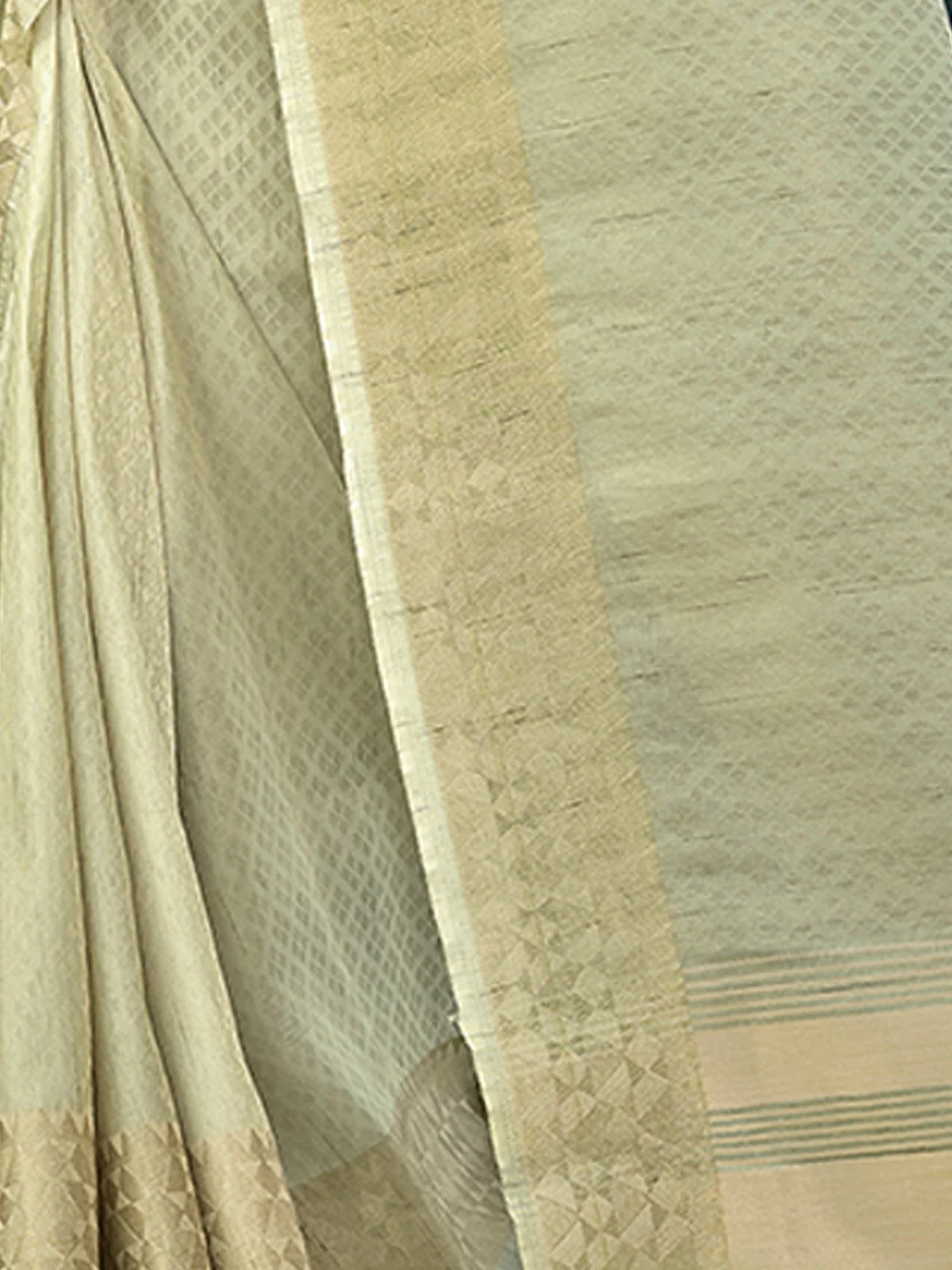 Odette Light Green Linen Tissue Saree for Women With Unstitched Blouse - Image 3