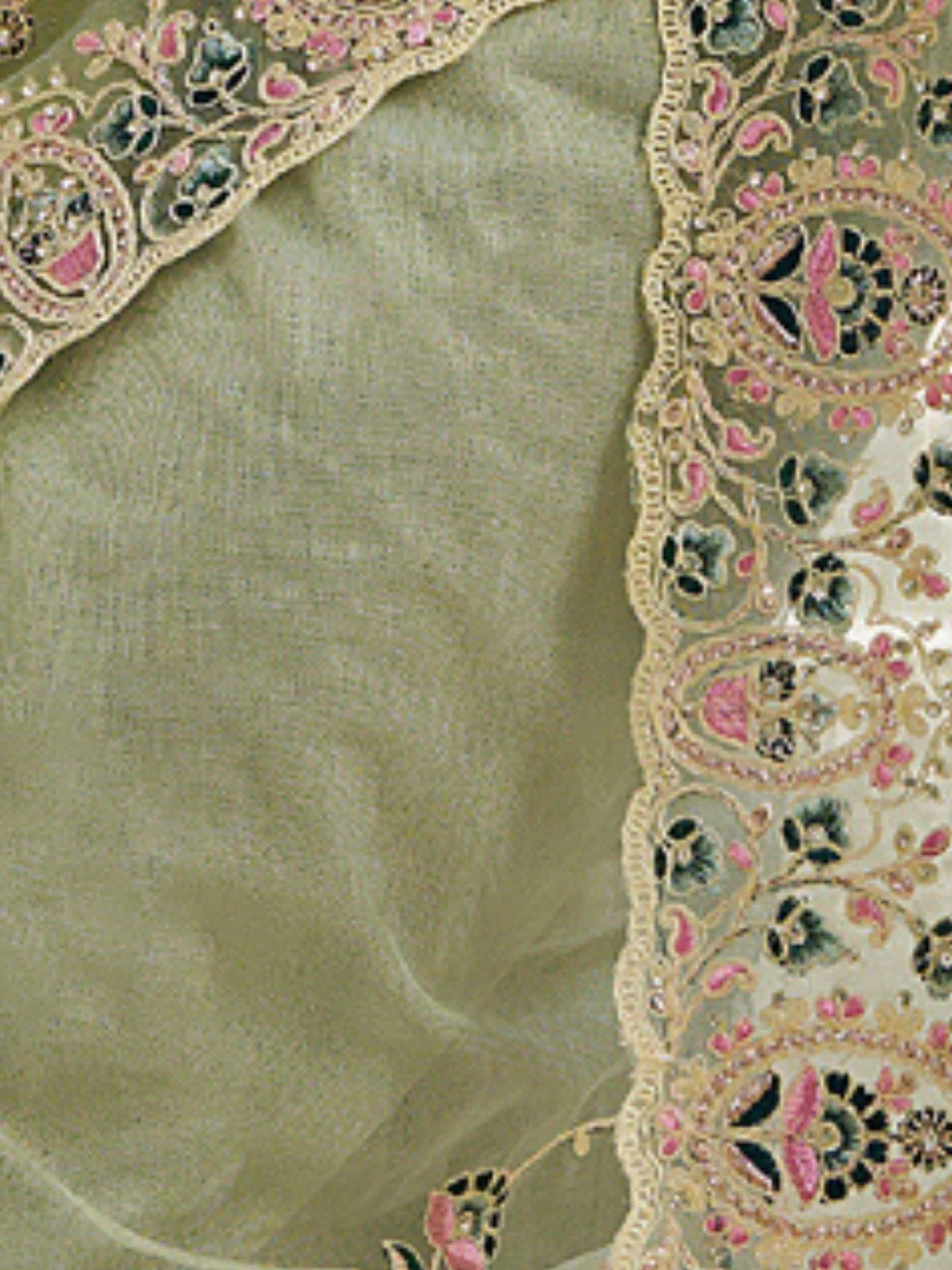 Odette Light Green Net Embroidered Elegant Saree For Women - Image 4
