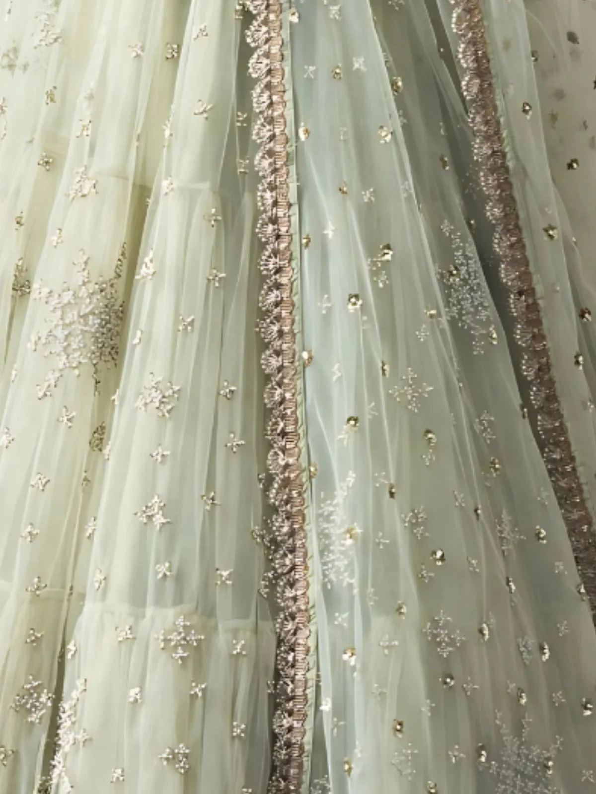 Odette Light Green Net Embroidered Semi-Stitched lehenga For Women - Image 4