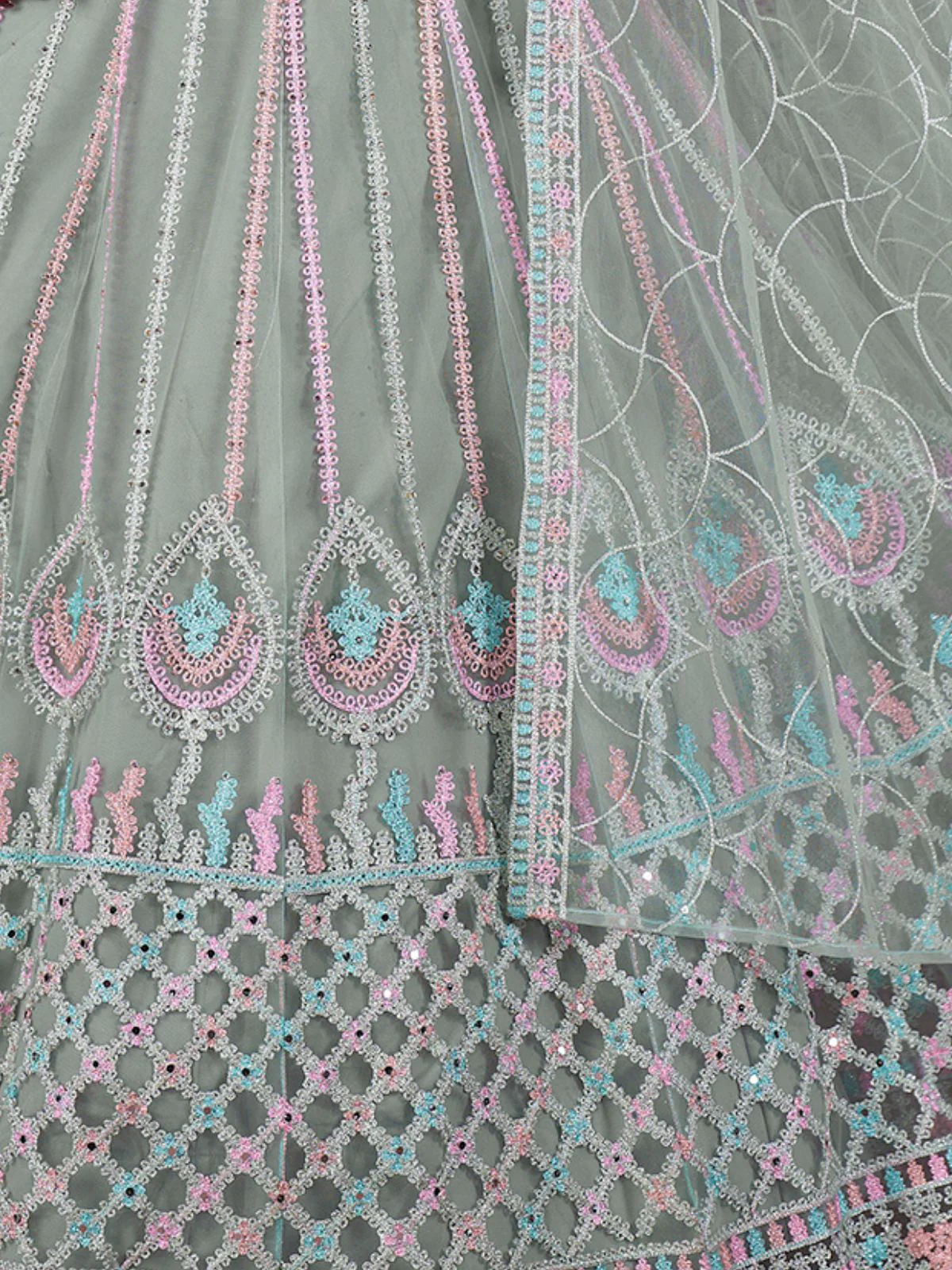Odette Light Green Net Embroidered Stitched Gown For Women - Image 5