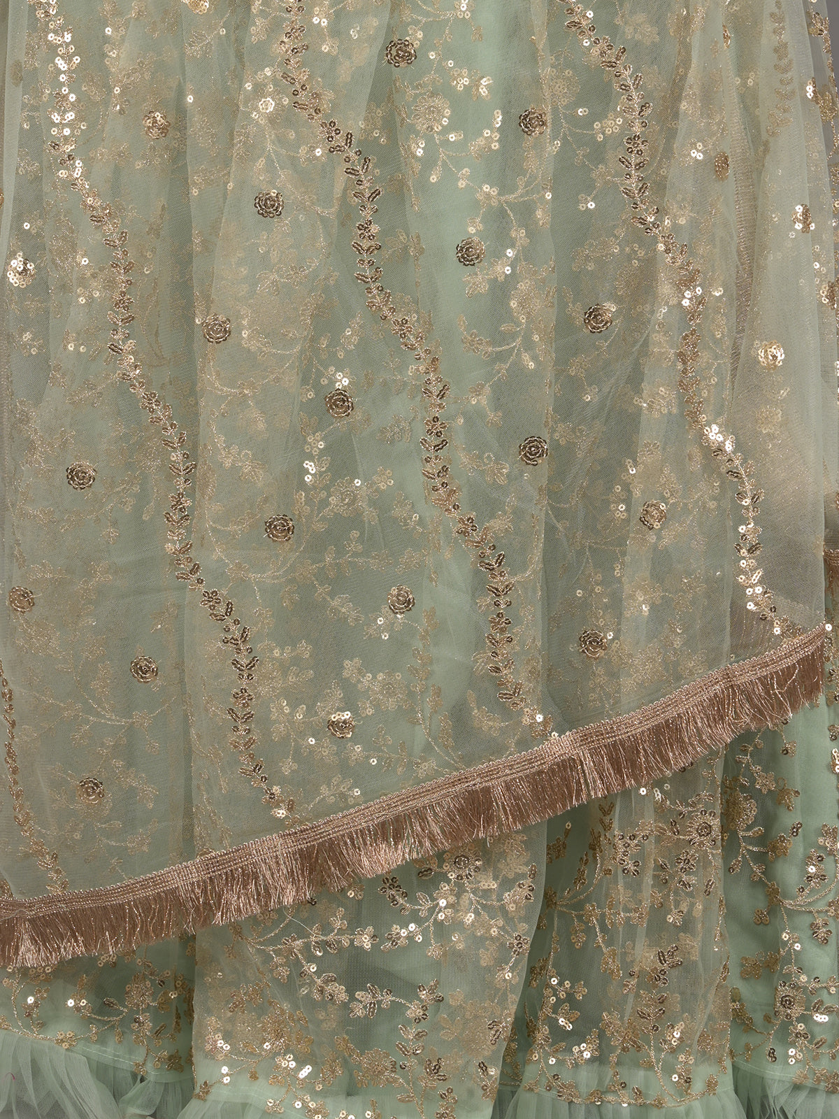 Odette Light Green Embellished Net Stitched Lehenga Set For Women - Image 5
