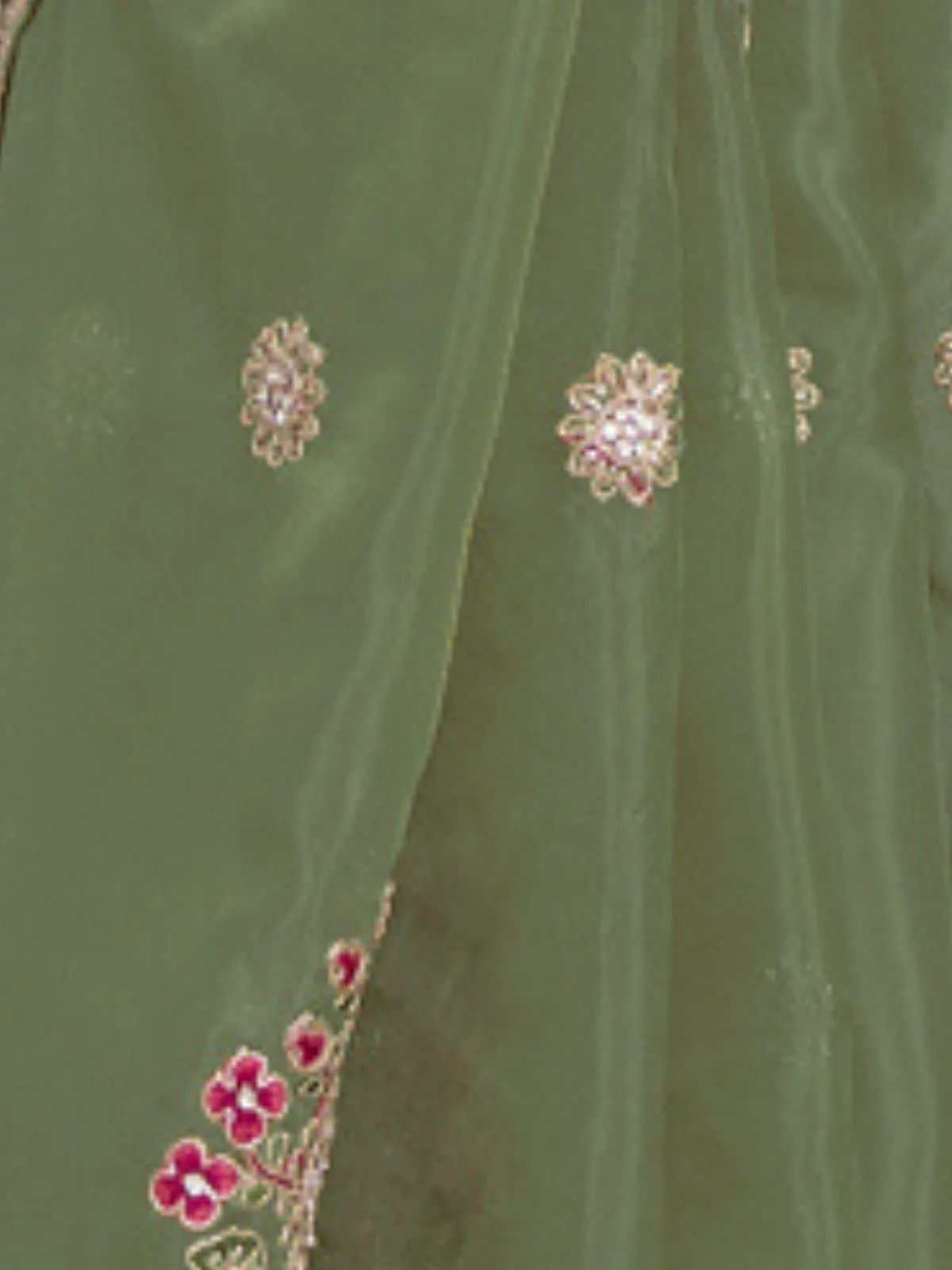 Odette Light Green Organza Embroidered Elegant Saree For Women - Image 4
