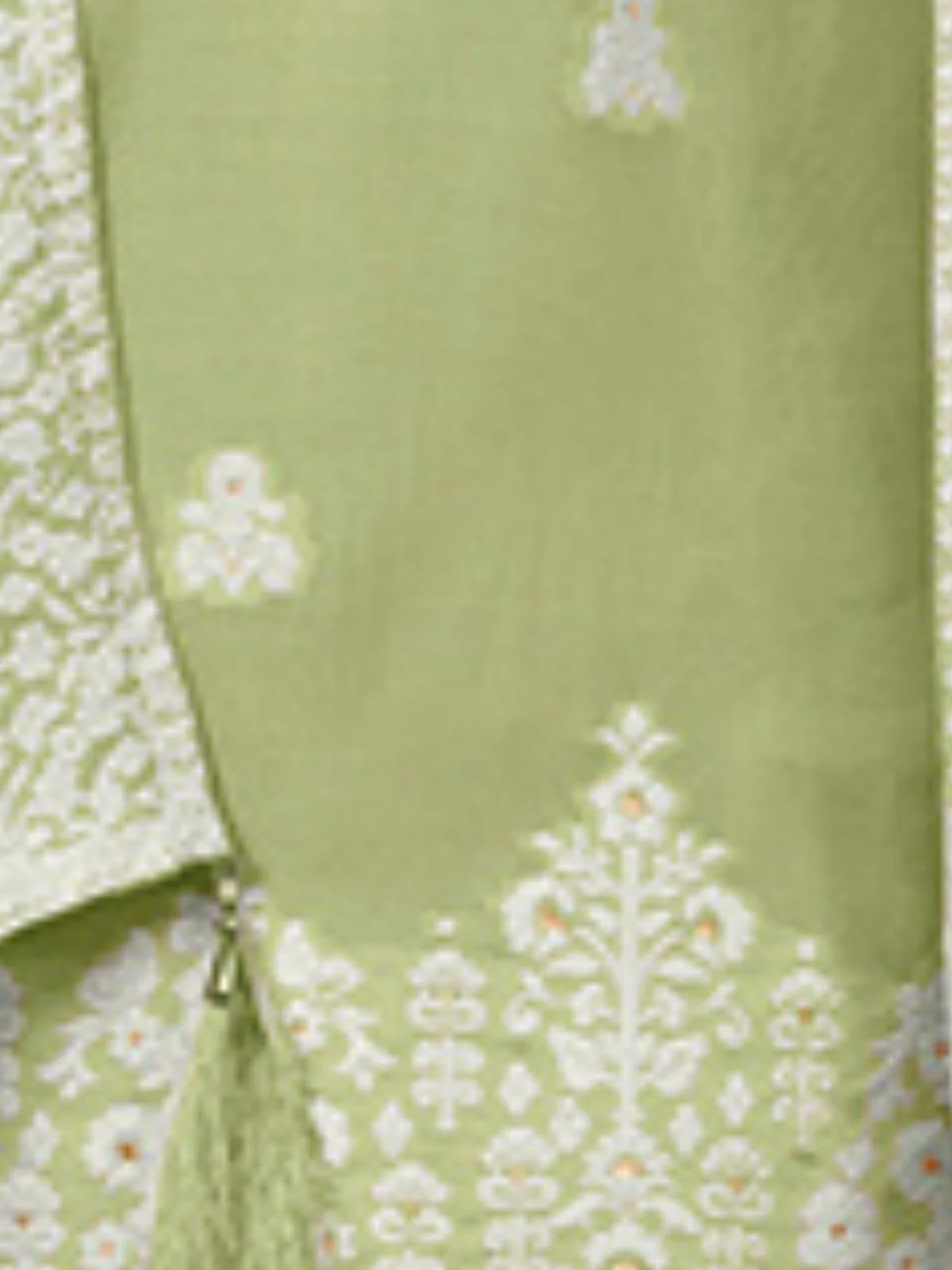 Odette Light Green Organza Embroidered Semi-Stitched Kurta Set For Women - Image 3