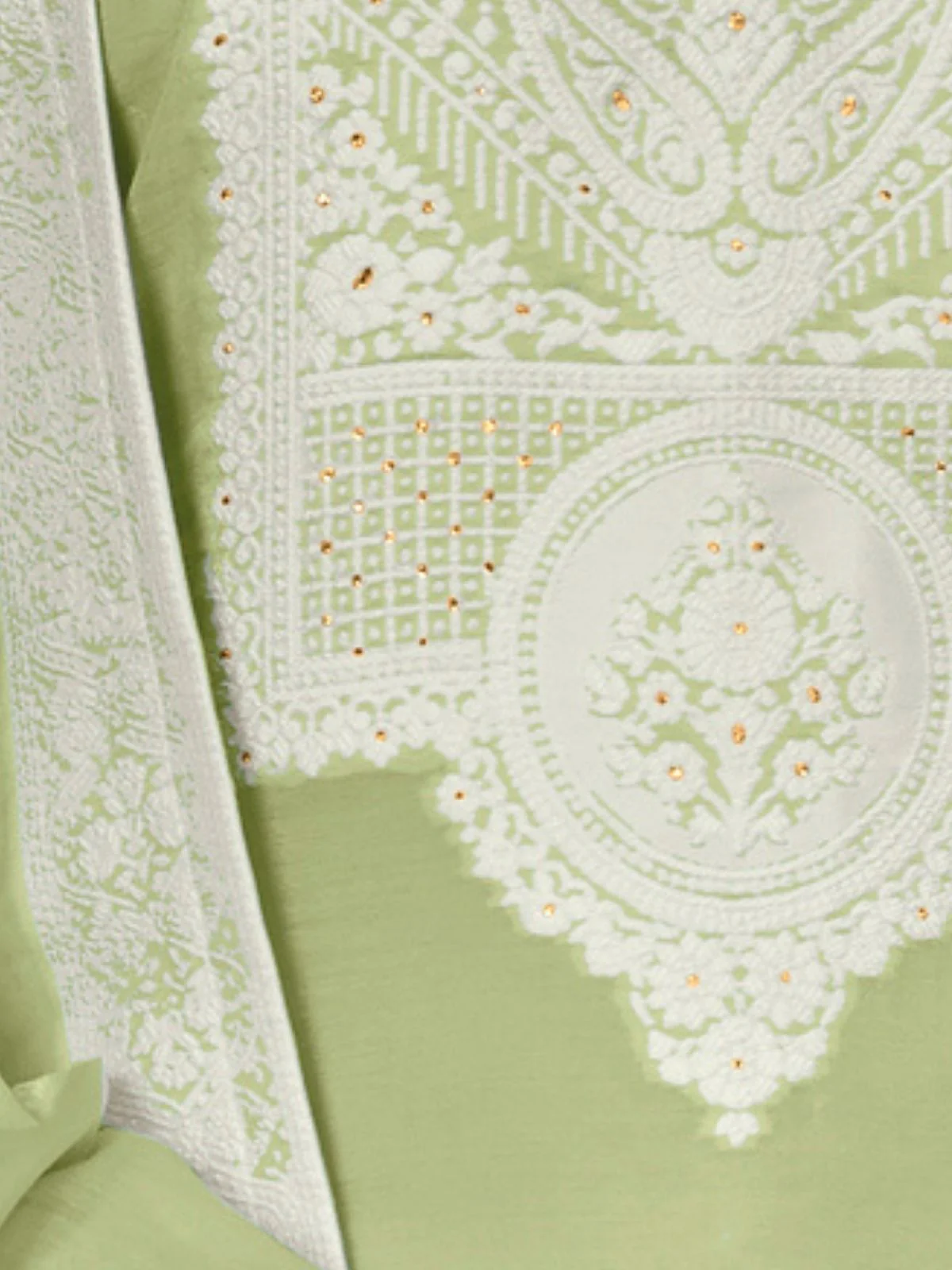 Odette Light Green Organza Embroidered Semi-Stitched Kurta Set For Women - Image 3