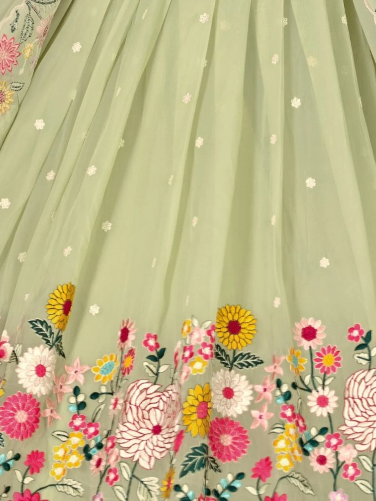 Odette Light Green Organza Embroidered Semi-Stitched lehenga For Women - Image 6