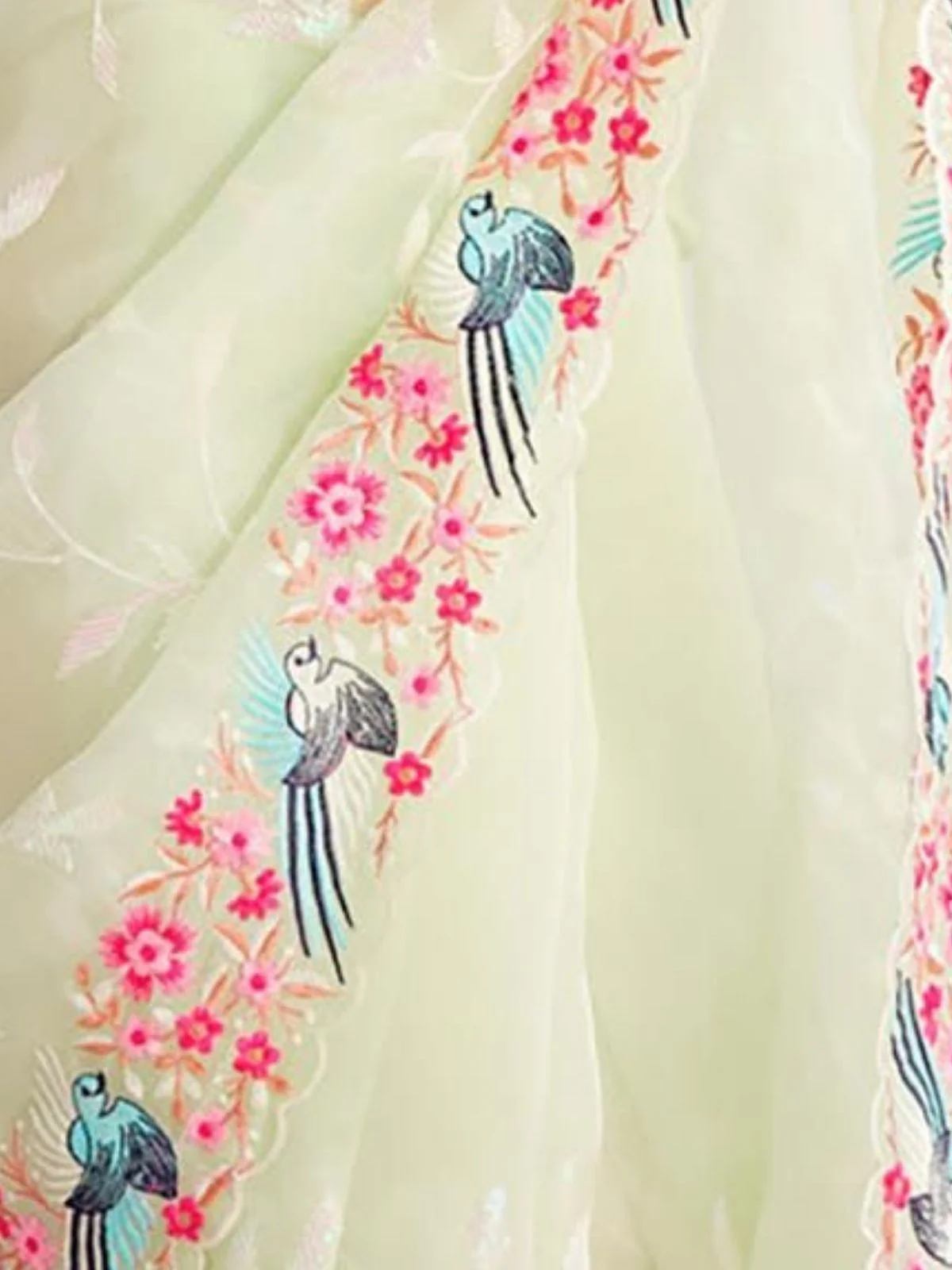 Odette Light Green Organza Embroidered Solid Saree For Women - Image 4