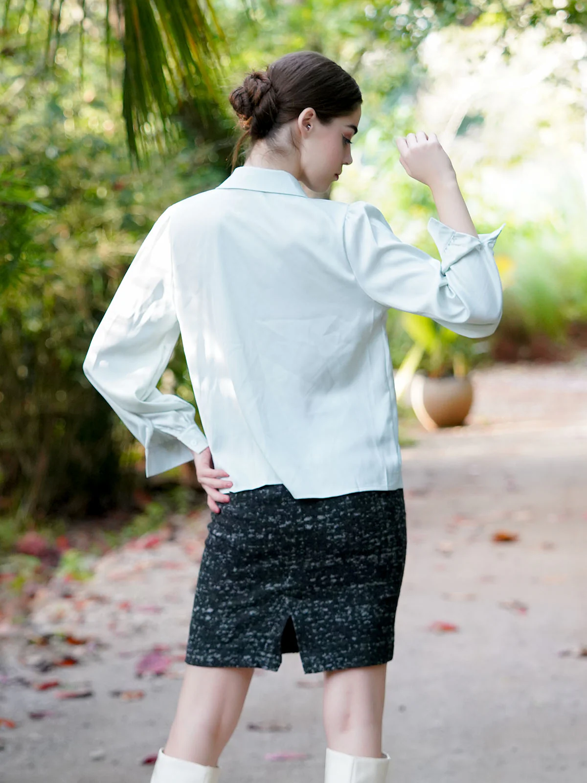 Odette Light Green Satin Embellished Shirt  For Women - Image 4