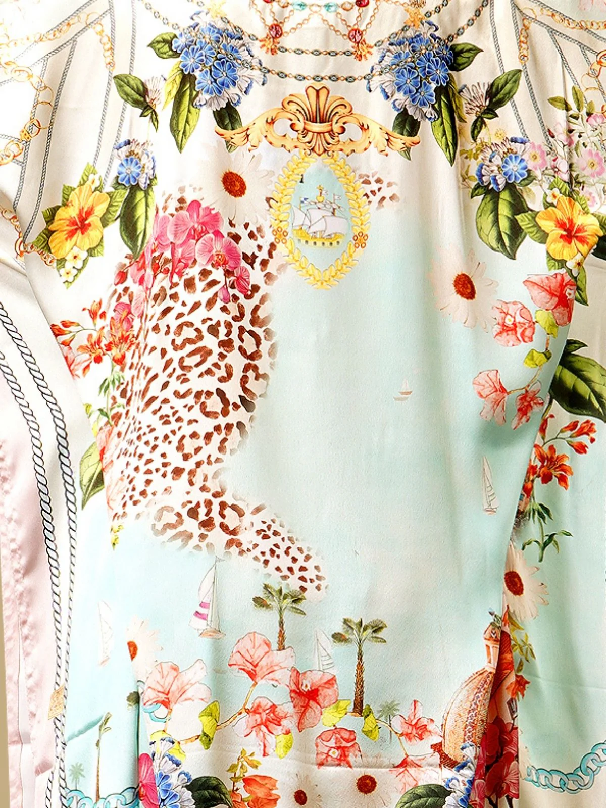 Odette Light Green Satin Printed Kaftan For Women - Image 5