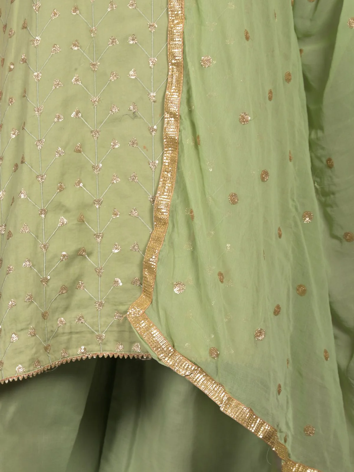 Odette Light Green Sequins Embroidered Cotton Stitched Kurta Set for Women - Image 5