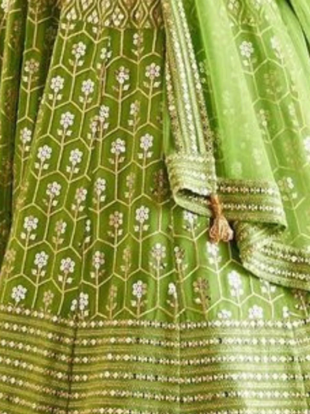 Odette Light Green Silk Blend Embellished Semi-Stitched Lehenga For Women - Image 4