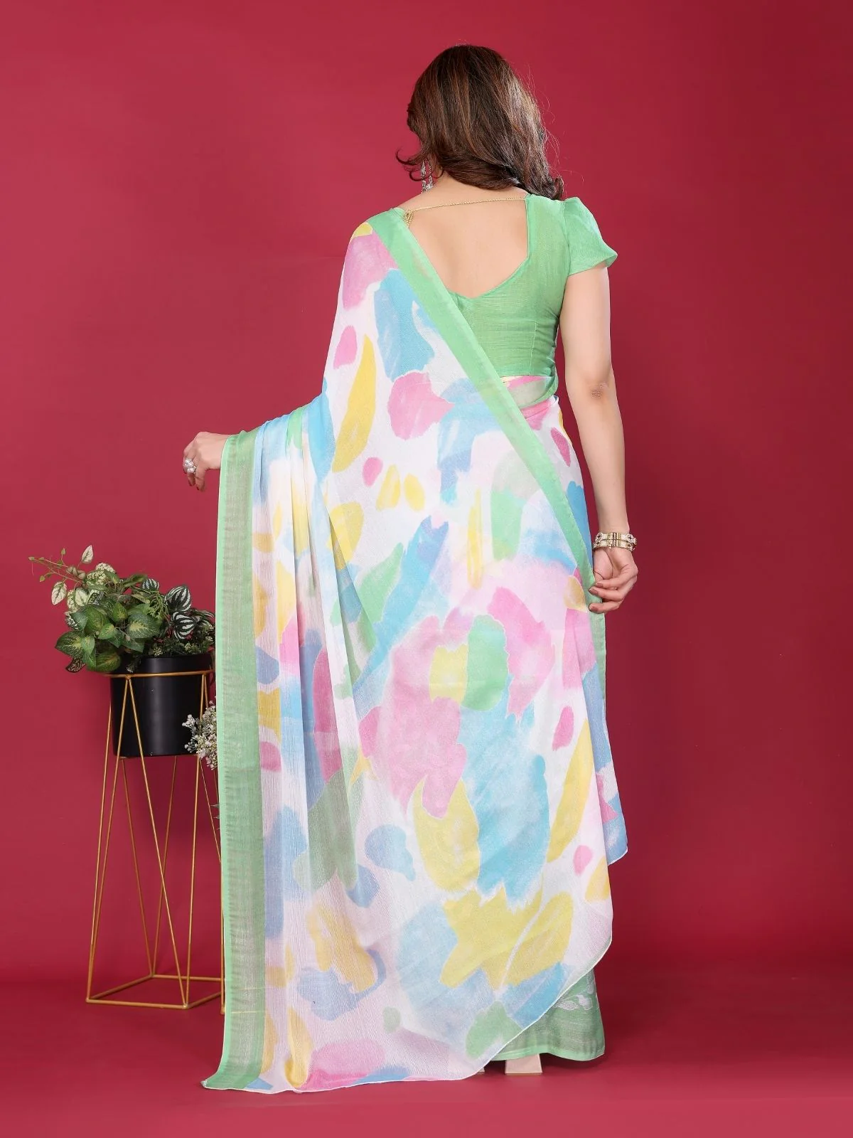 Odette Light Green Silk Blend Printed Saree For Women - Image 3