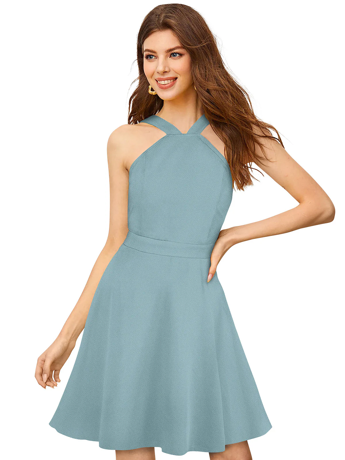 Odette Light Blue Skater Dress For Women - Image 3