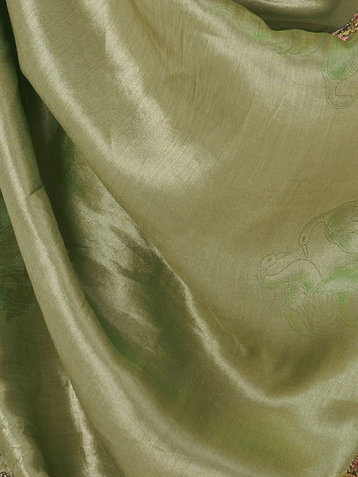 Odette Light Green Viscose Silk Embroidered Saree For Women - Image 6
