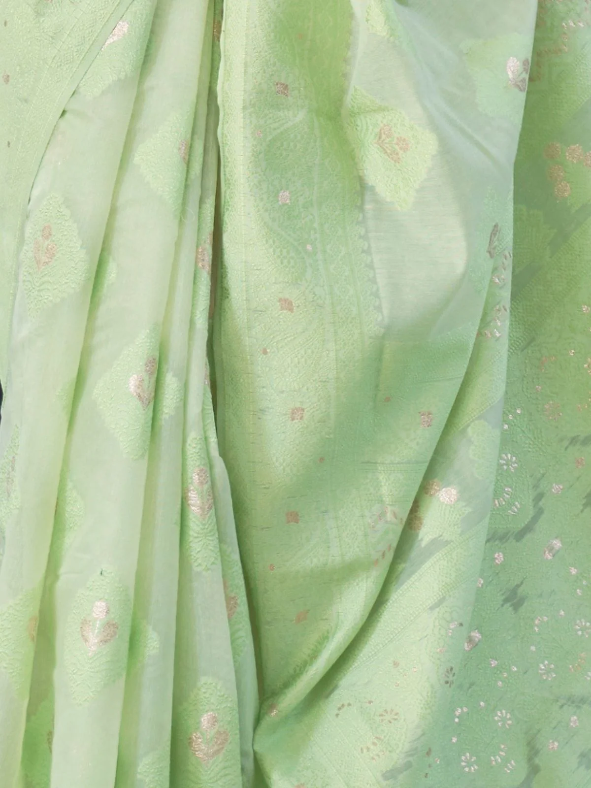 Odette Light Green Woven Design Cotton Blend Saree With Unstitched Blouse For Women - Image 3