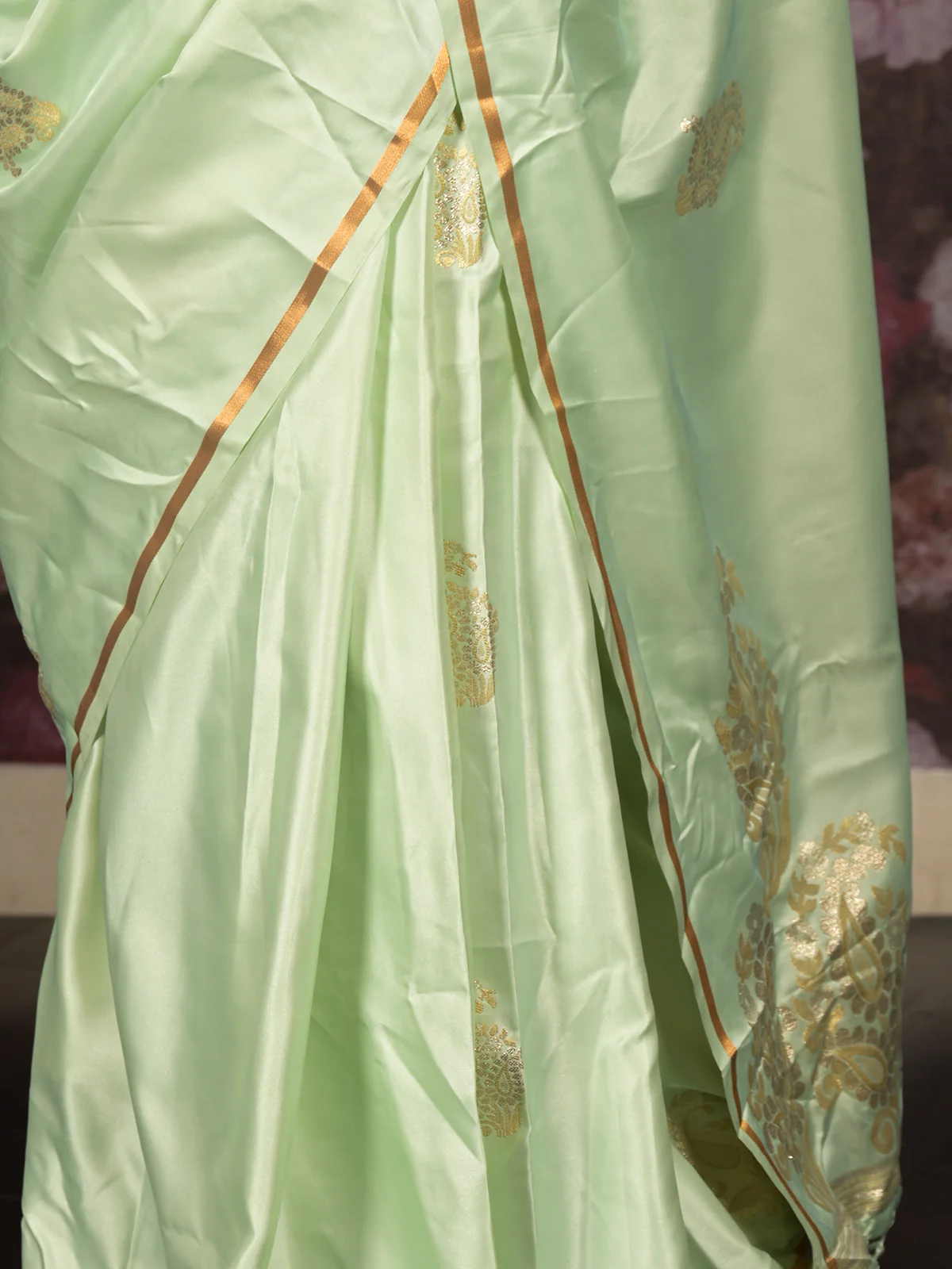 Odette Light Green Woven Satin Saree With Unstitched Blouse For Women - Image 2