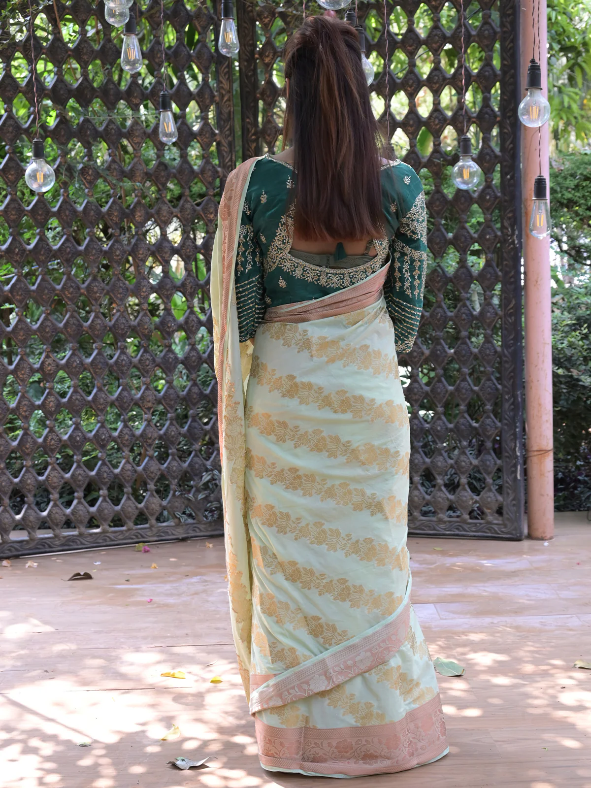 Odette Light Green Woven Soft Silk Saree with Unstitched Blouse for Women - Image 3
