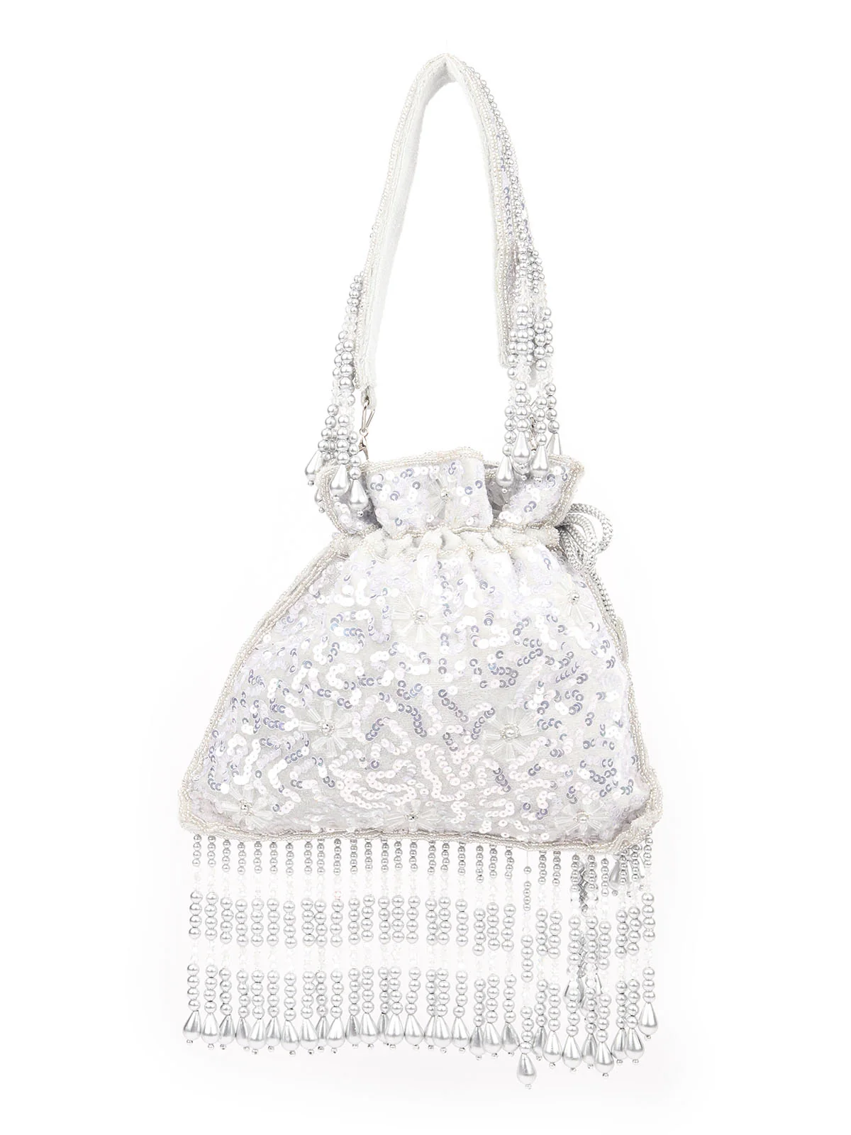 Odette Light Grey Velvet Metallic Sequins and Bead Work potli For Women - Image 5