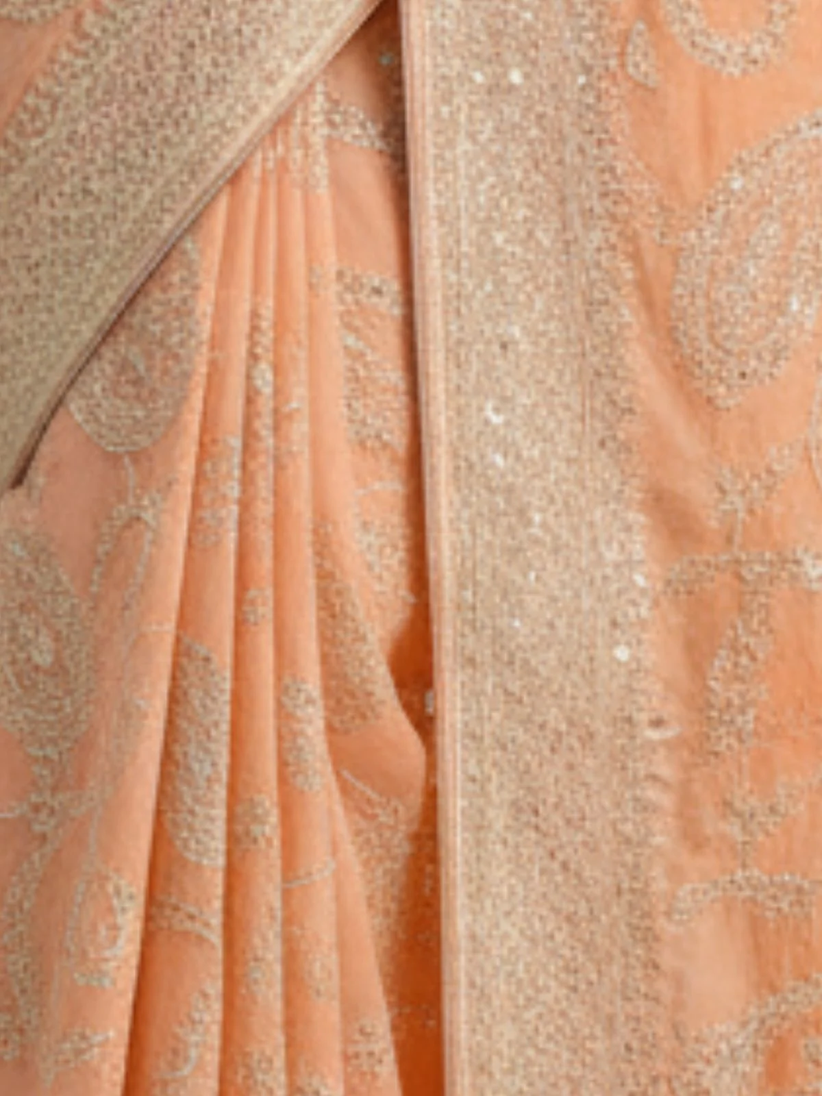 Odette Light Orange Organza Embroidered Solid Saree For Women - Image 4