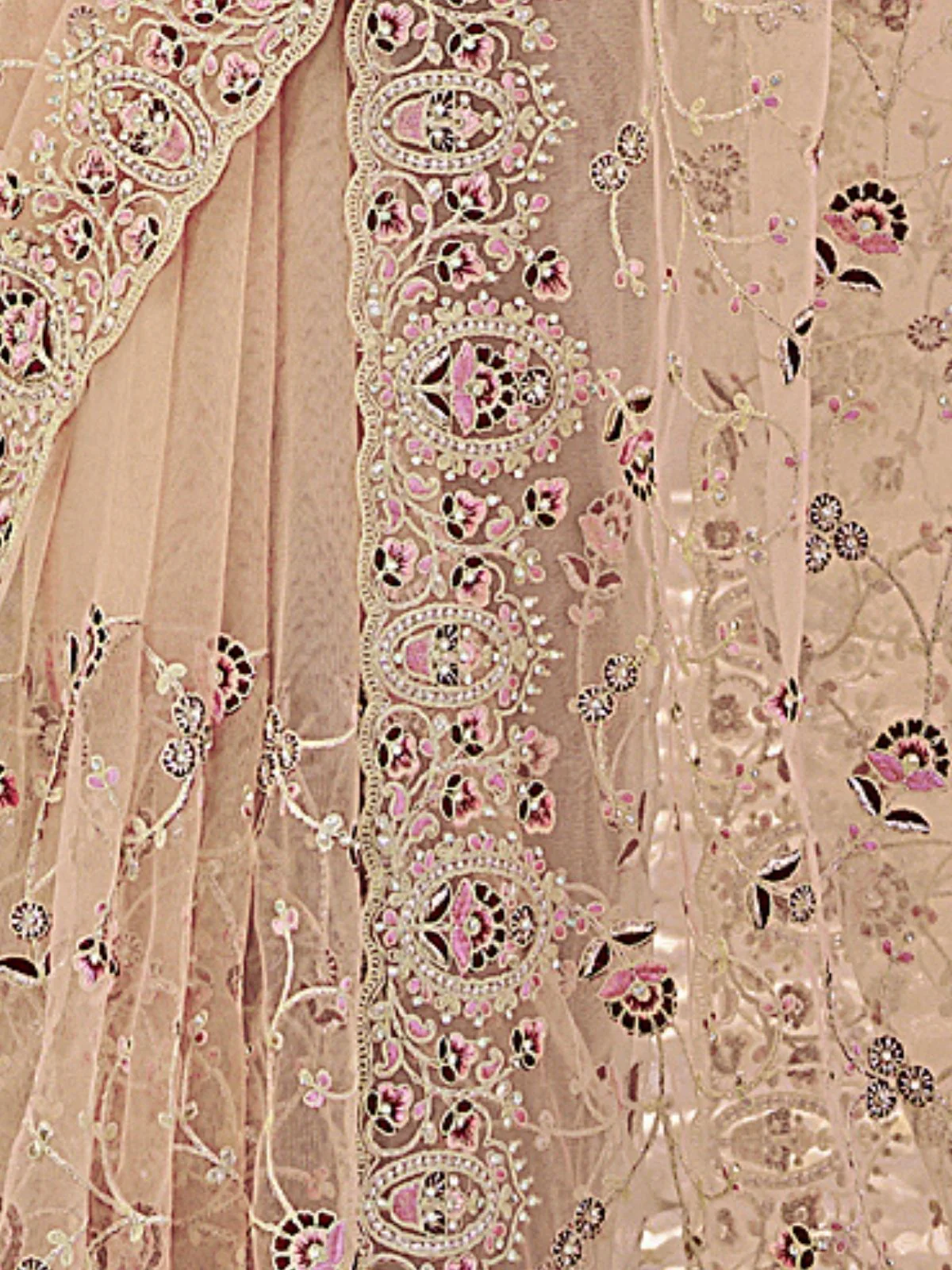 Odette Light Peach Net Embroidered Elegant Saree For Women - Image 4