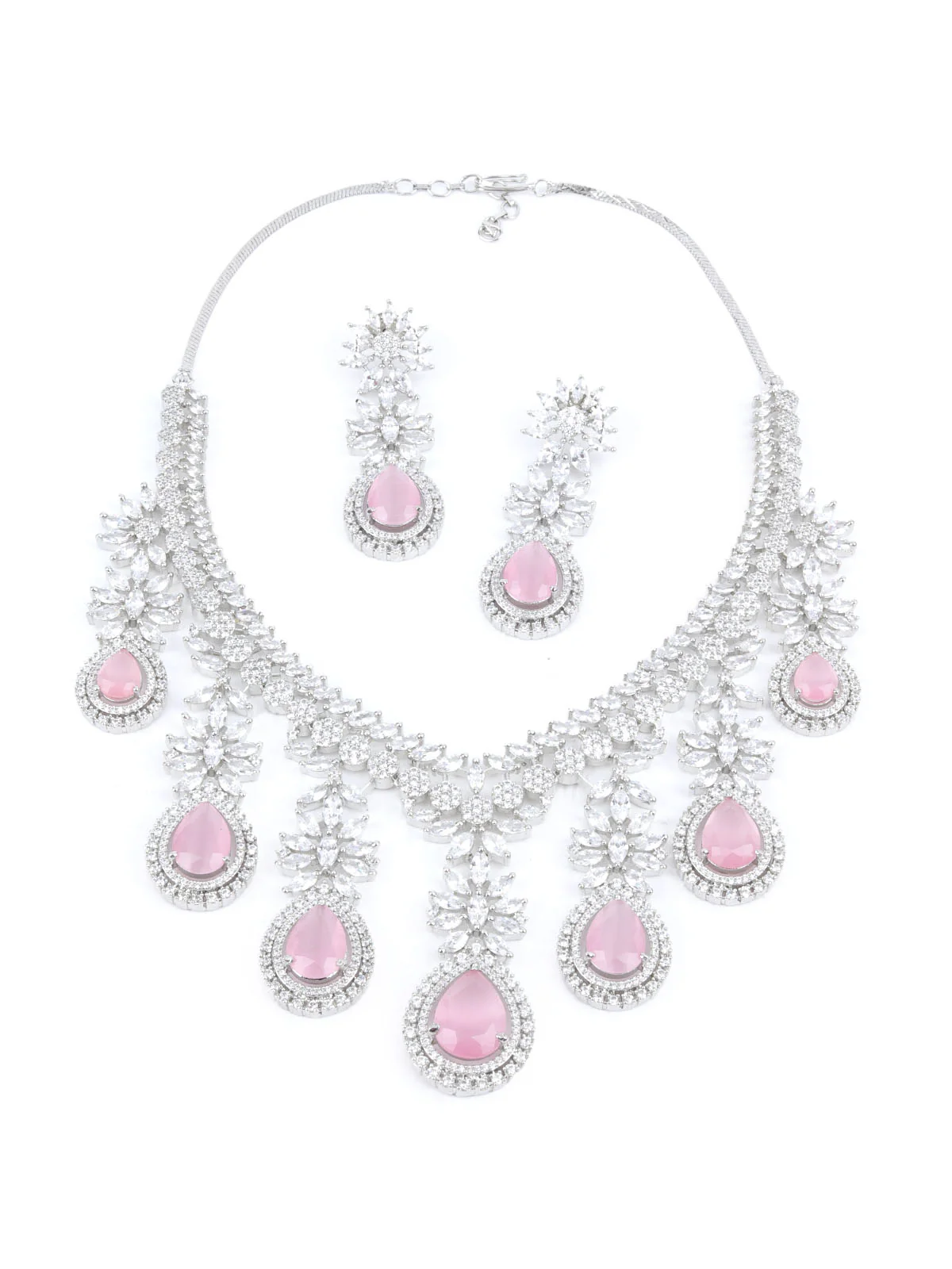 Odette Light Pink Alloy Embellished Jewellery Set For Women - Image 3