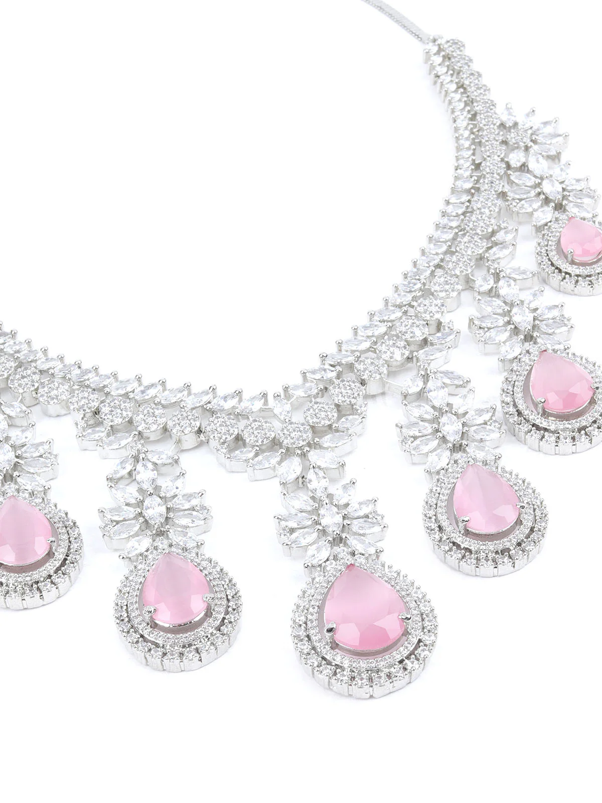 Odette Light Pink Alloy Embellished Jewellery Set For Women - Image 5