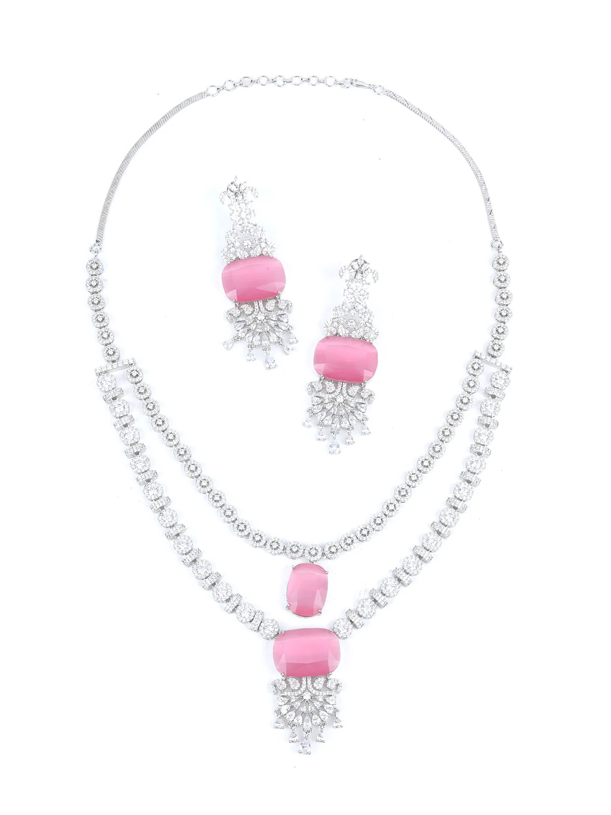 Odette Light Pink Alloy Embellished Jewellery Set For Women - Image 5