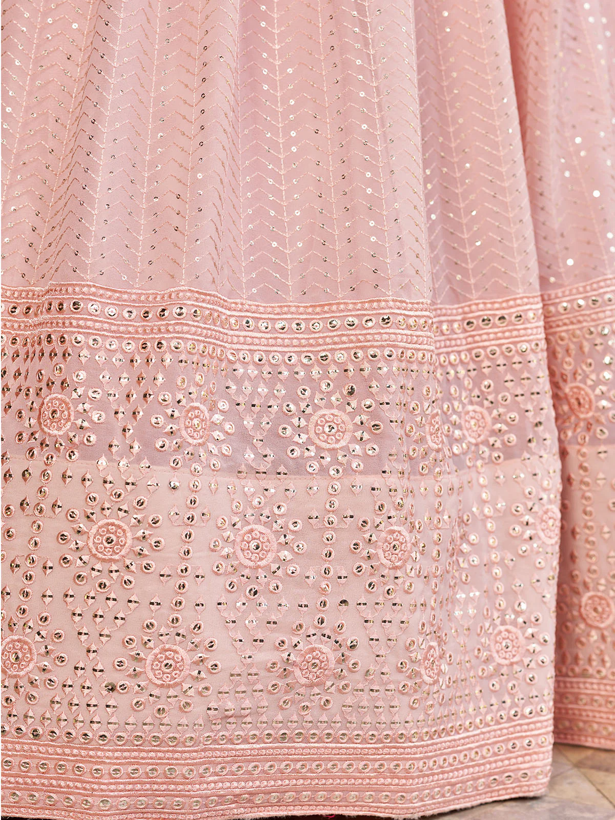 Odette Light Pink Art Silk Embellished Semi Stitched Lehenga With Unstitched Blouse For Women - Image 6