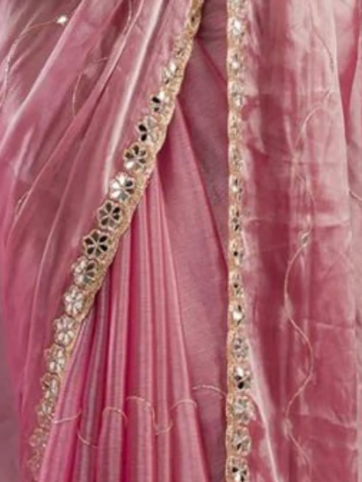 Odette Light Pink Chiffon Embroidered Saree For Women - Image 3