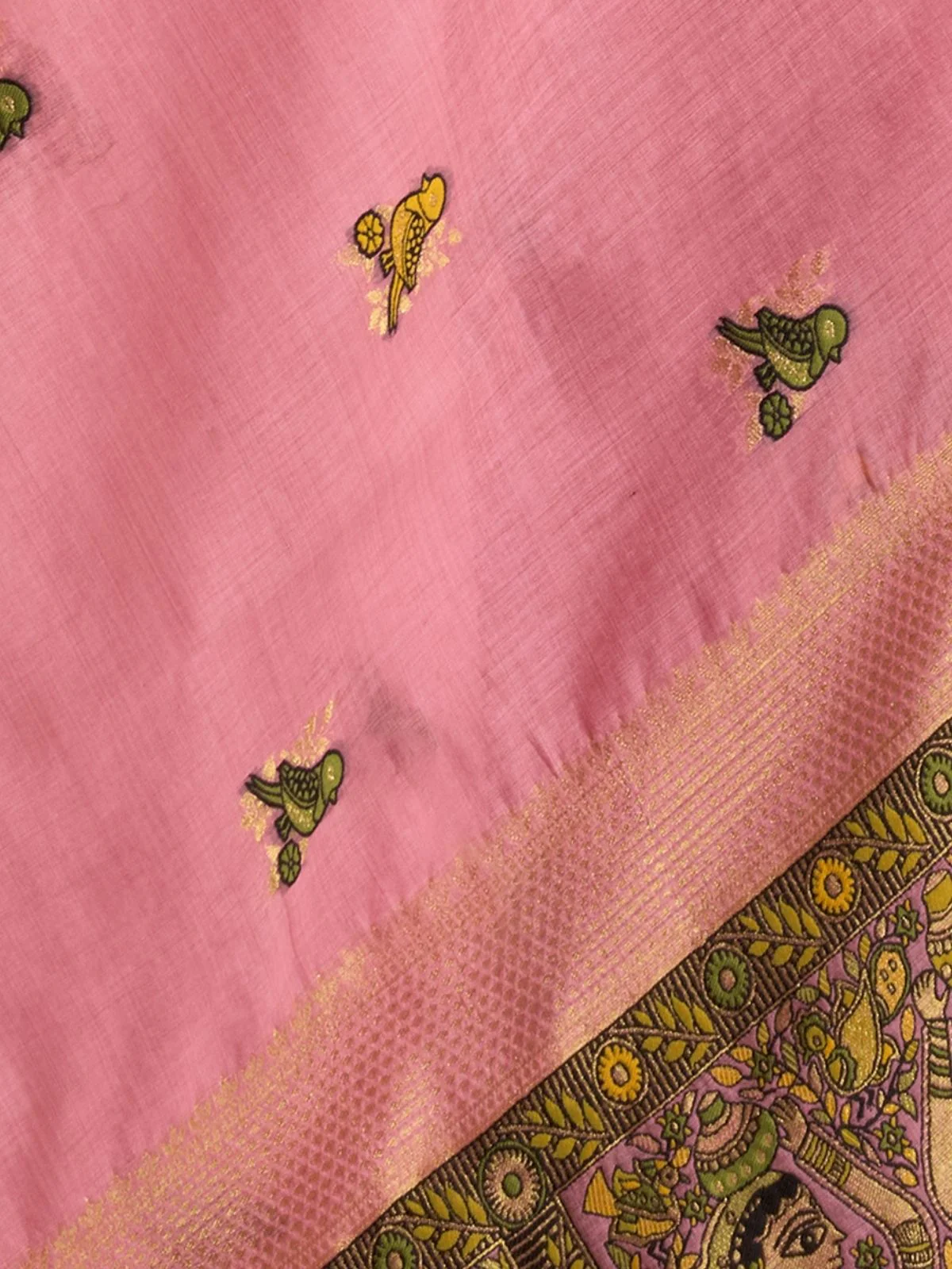 Odette Light Pink Cotton Blend Woven Saree For Women - Image 6