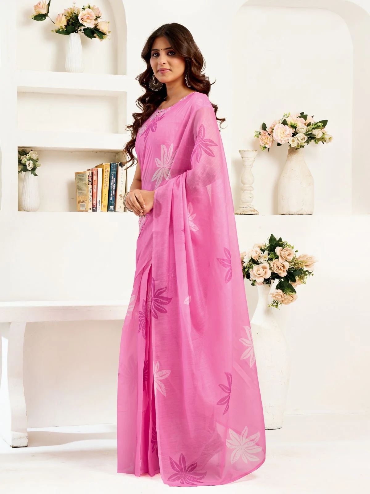 Odette Light Pink Cotton Linen Zari Work Saree For Women - Image 2