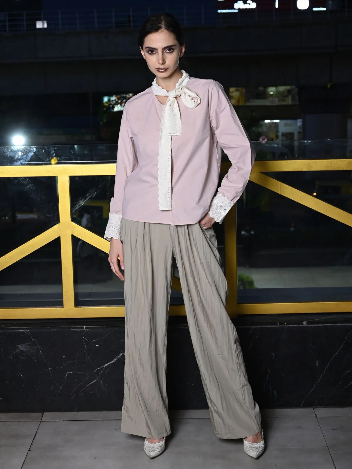 Odette Light Pink Cotton Poplin Top For Women - Image 2