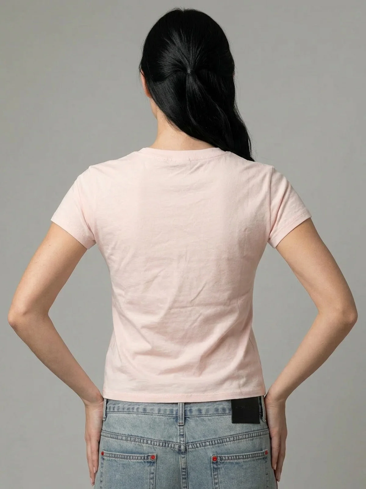 Odette Light Pink Cotton Rib Solid Top For Women - Image 3