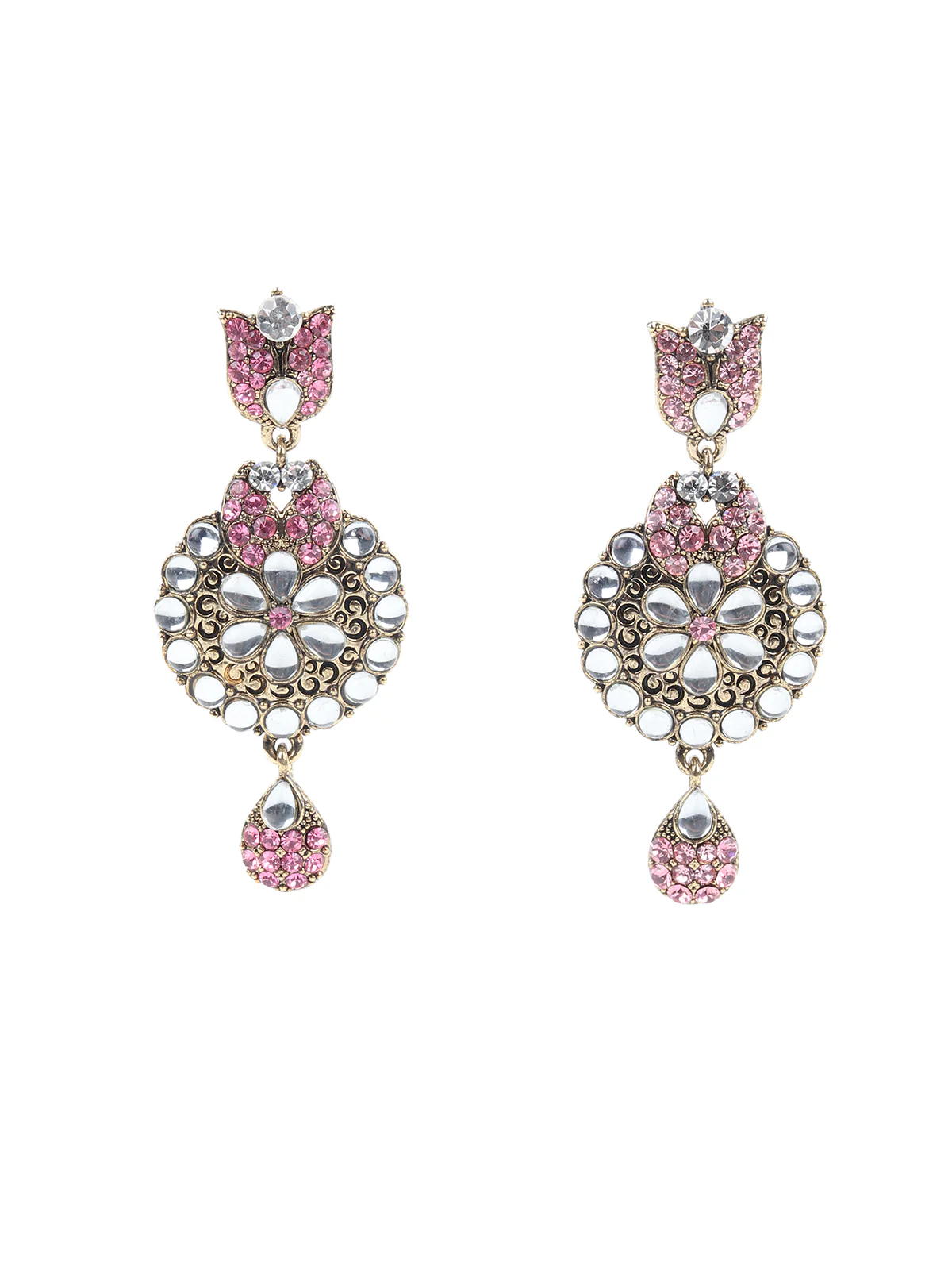 Odette Light Pink Embellished Kundan Necklace Set with Maangtika for Women - Image 5
