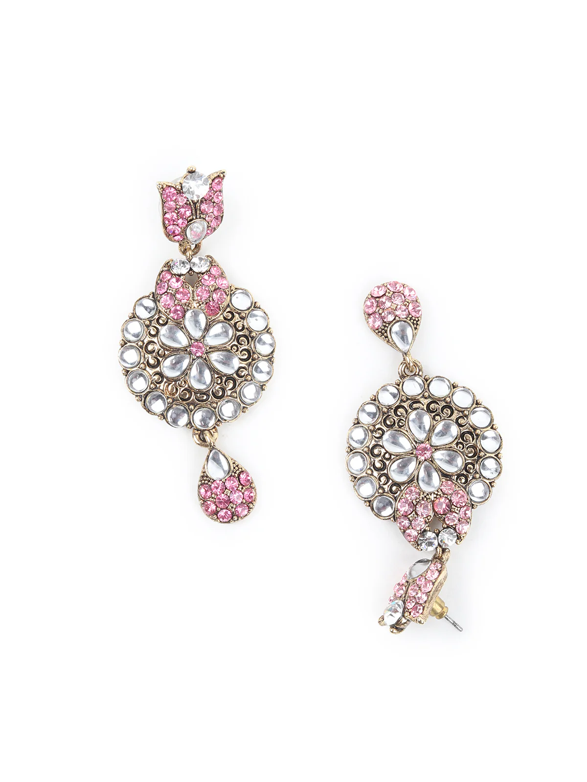 Odette Light Pink Embellished Kundan Necklace Set with Maangtika for Women - Image 6