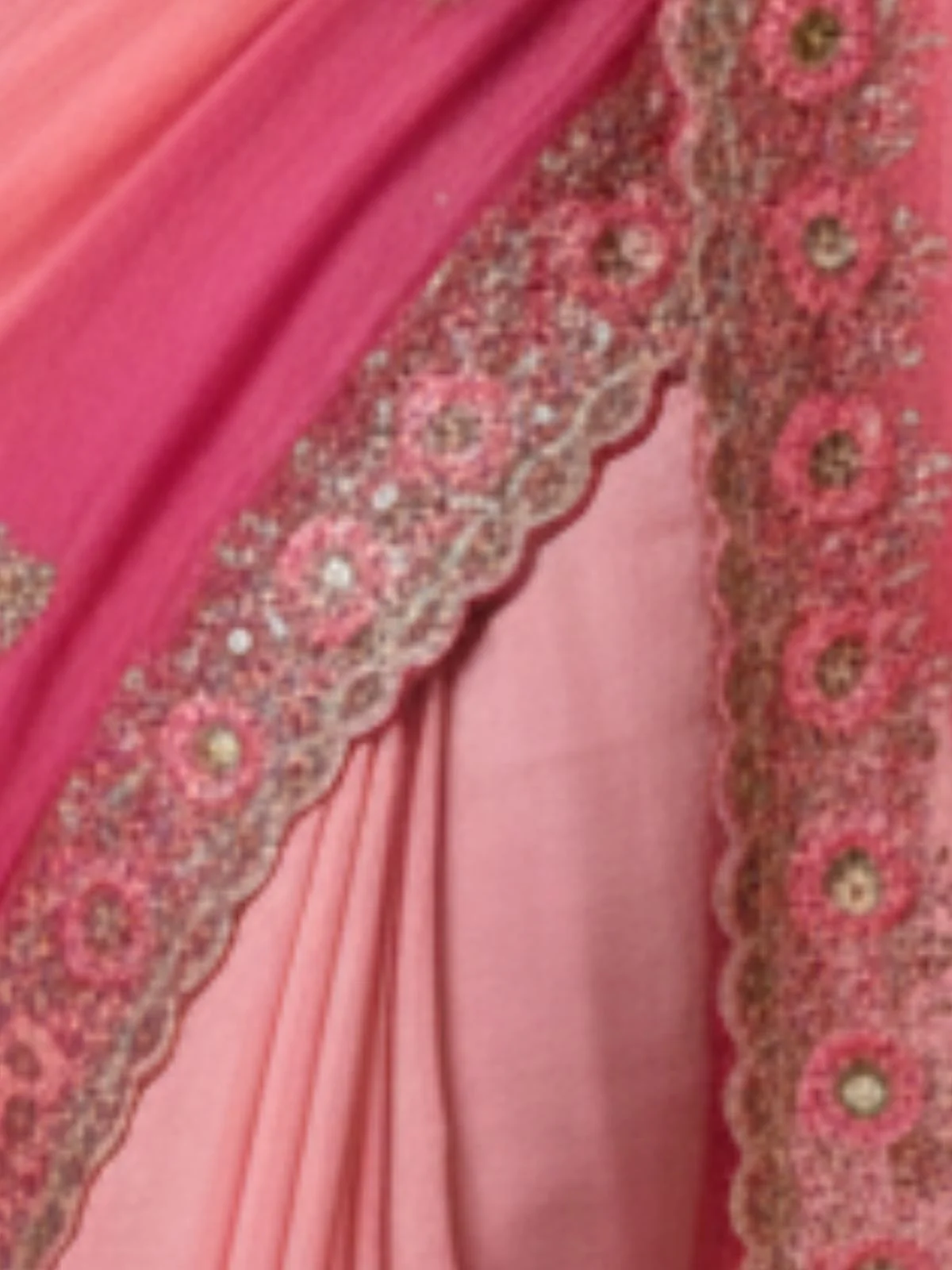 Odette Light Pink Georgette Embellished Solid Saree For Women - Image 3