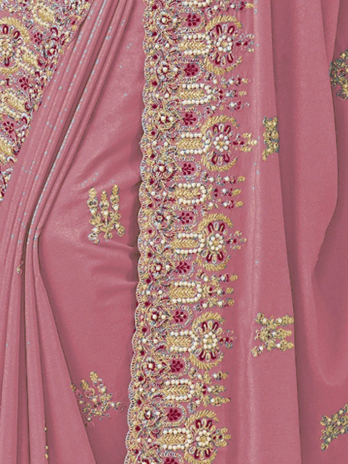 Odette Light Pink Georgette Embroidered Elegant Saree For Women - Image 4
