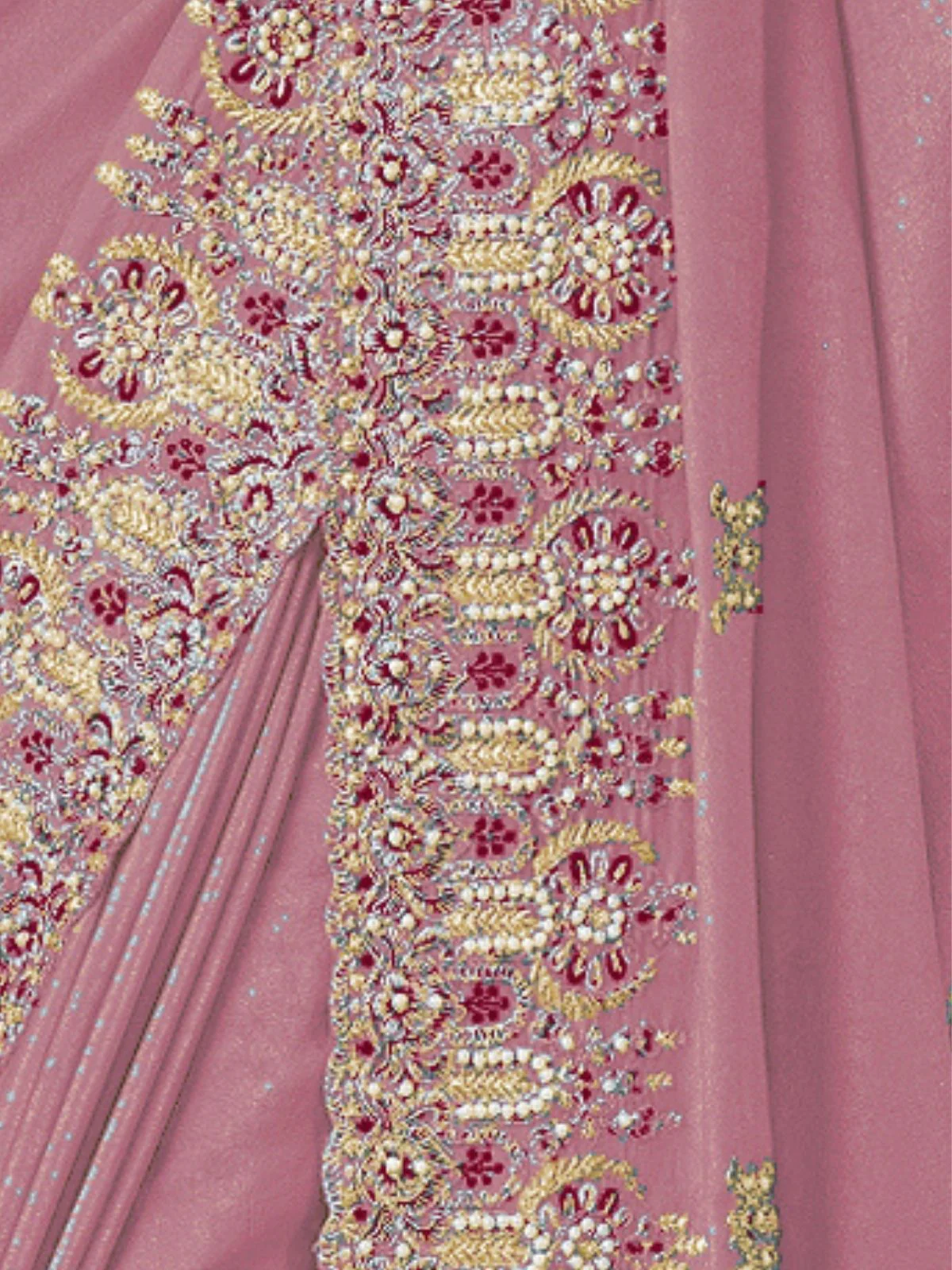 Odette Light Pink Georgette Embroidered Elegant Saree For Women - Image 4