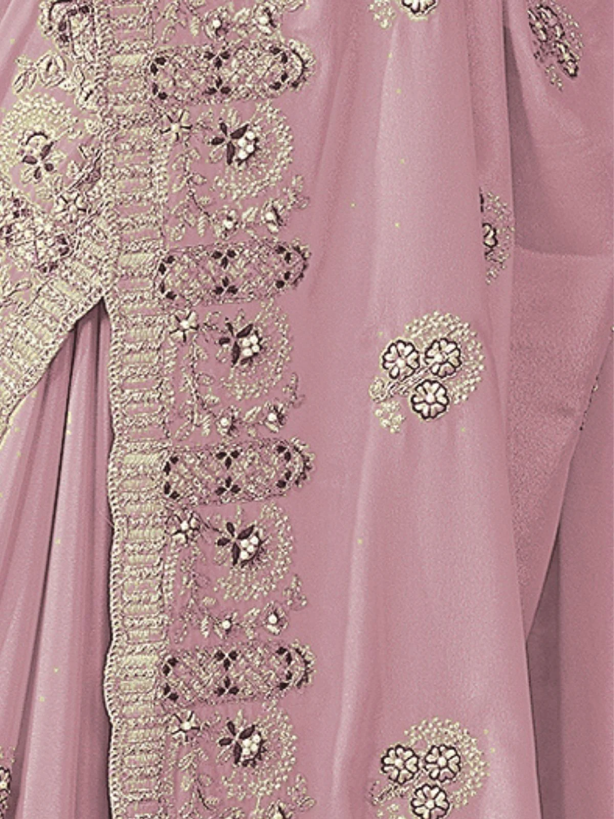 Odette Light Pink Georgette Embroidered Elegant Saree For Women - Image 4