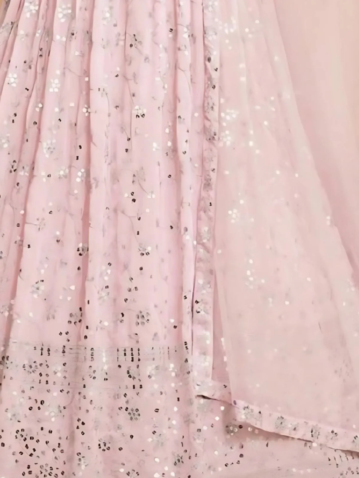 Odette Light Pink Georgette Embroidered Semi-Stitched Lehenga For Women - Image 5