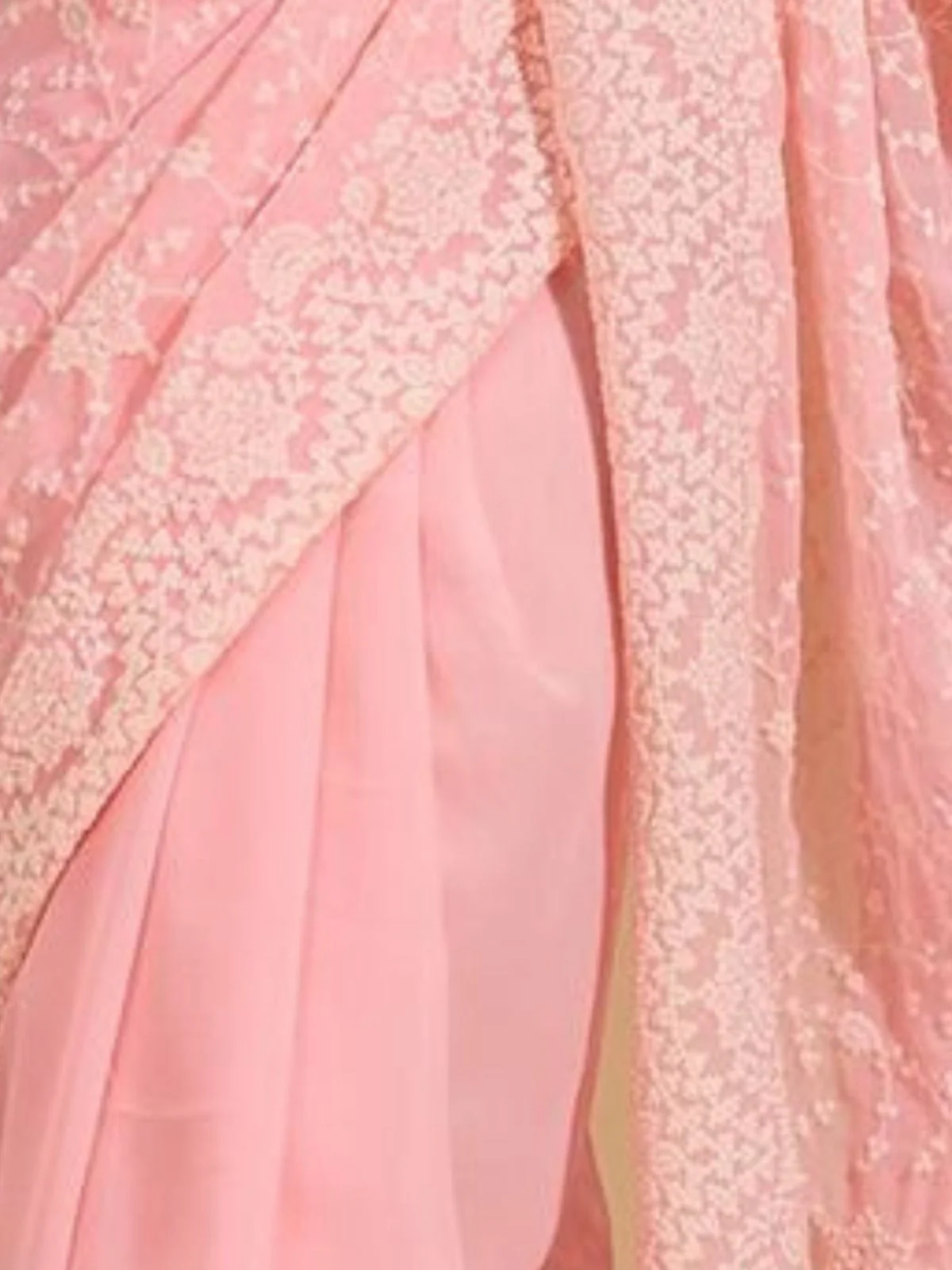 Odette Light Pink Georgette Embroidered Solid Saree For Women - Image 5