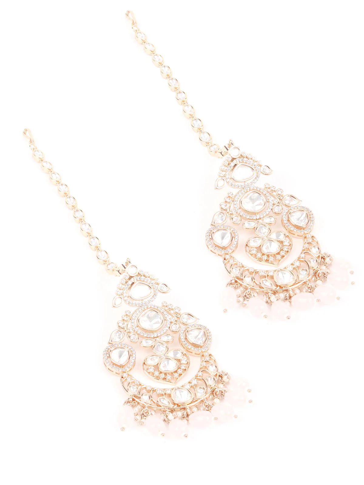 Odette Light Pink Kundan Gold Plated Dangler Earrings For Women - Image 4