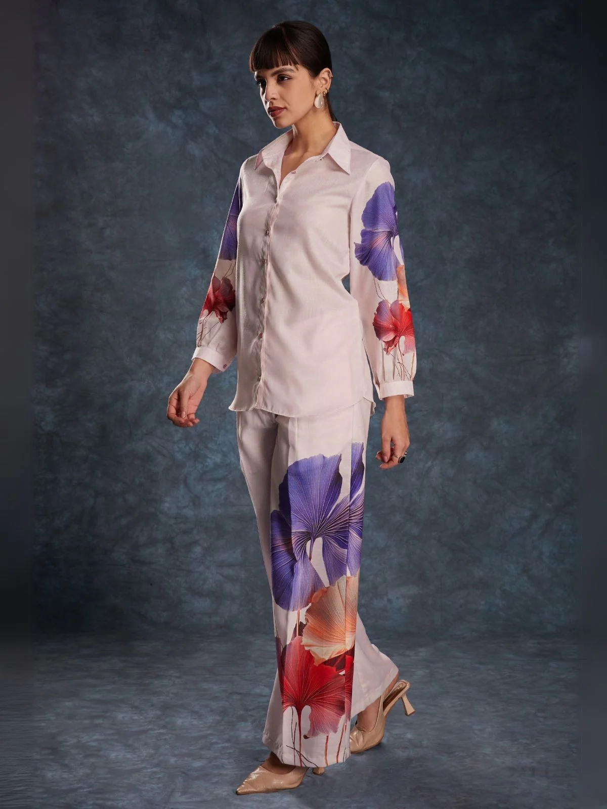 Odette Light Pink Linen Printed Co-Ord Set For Women - Image 3