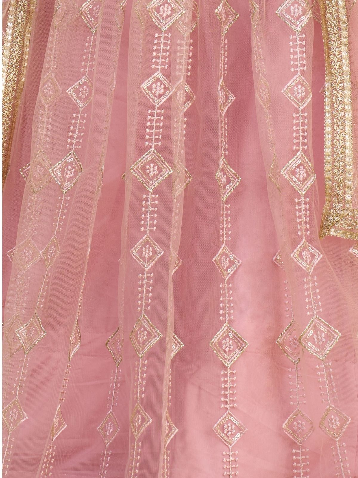 Odette Light Pink Net Embroidered Semi Stitched Lehenga For Women - Image 5
