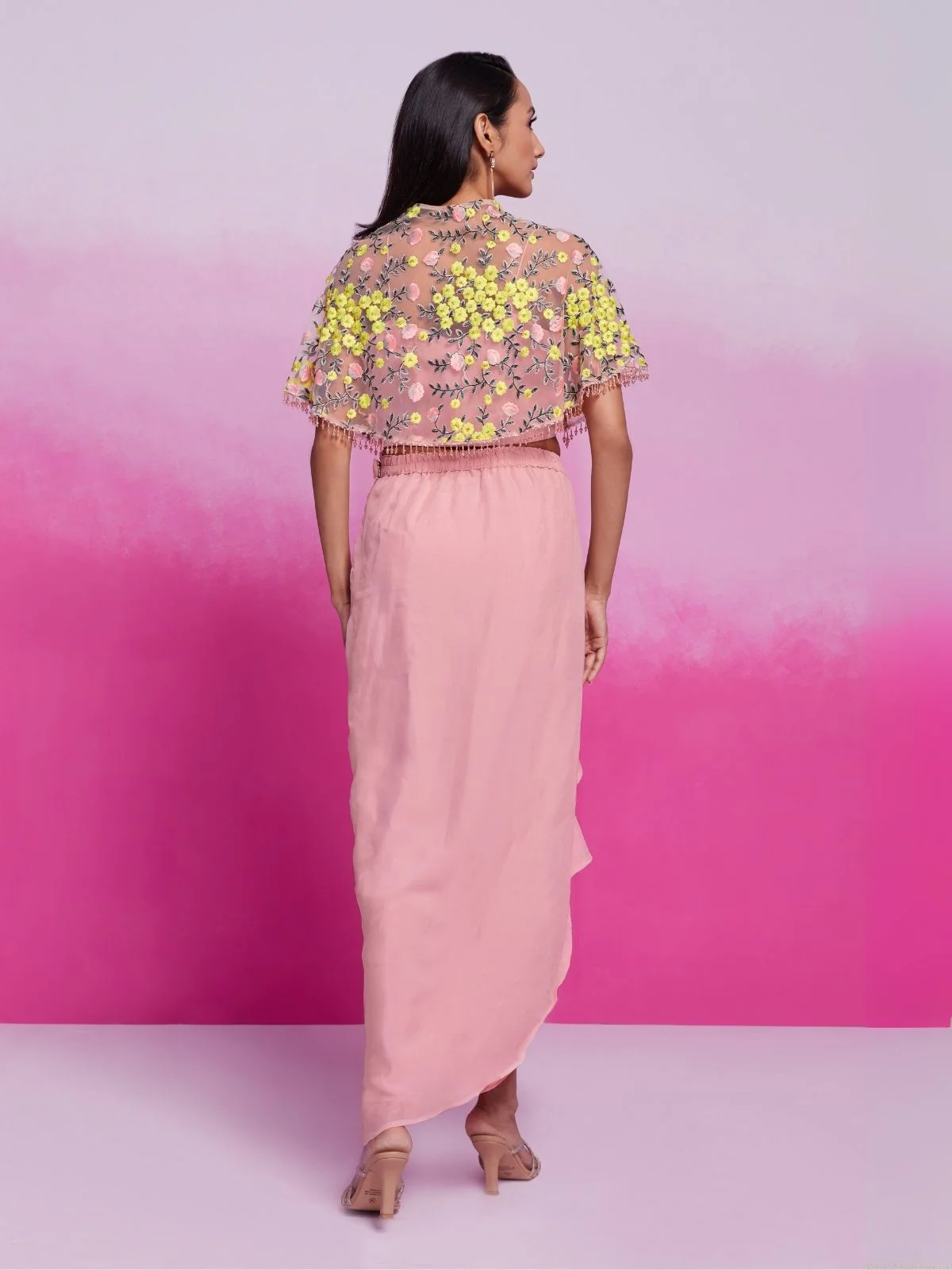 Odette Light Pink Organza Solid Co-Ord Set For Women - Image 5