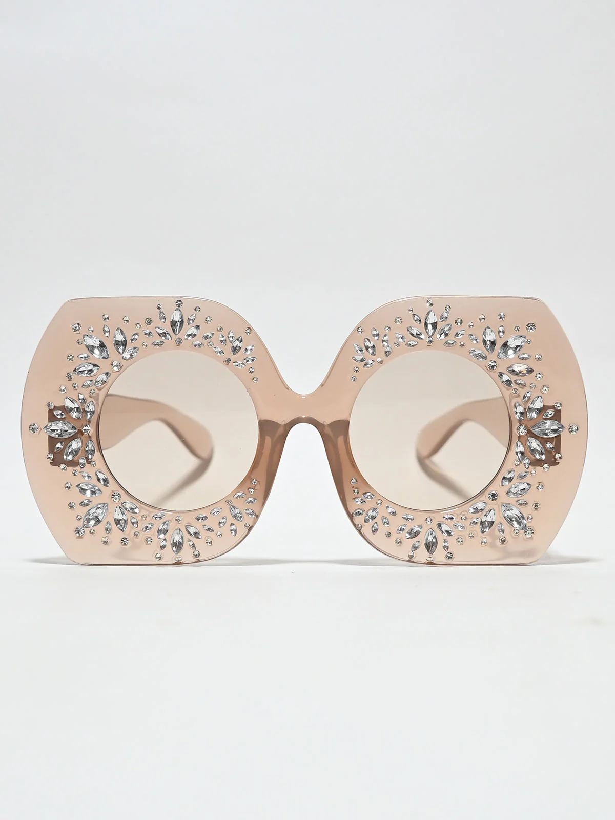 Odette Light Pink Plastic Embellished Sunglasses For Women - Image 3