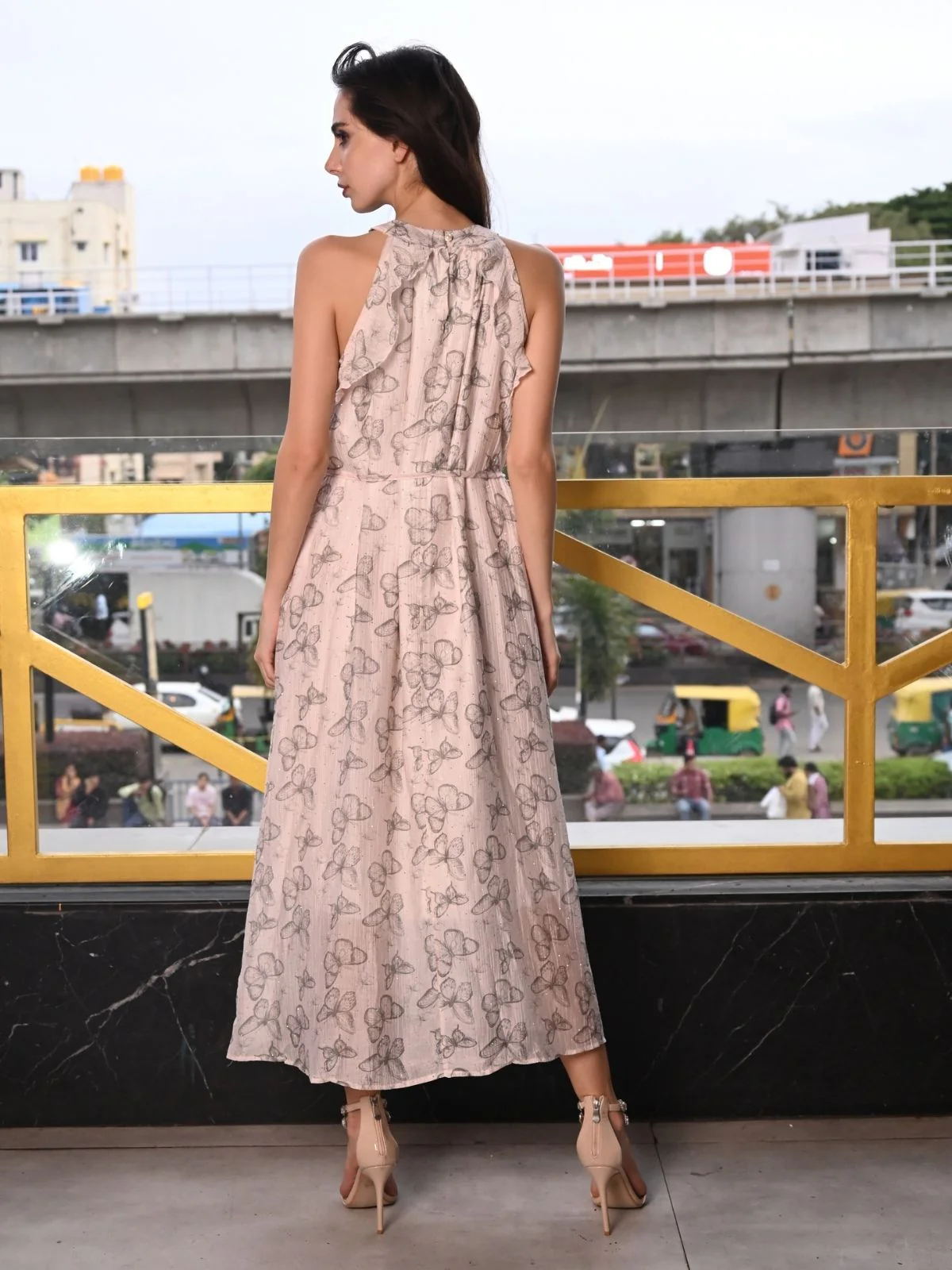 Odette Light Pink Polyester Chiffon Printed Dress For Women - Image 4