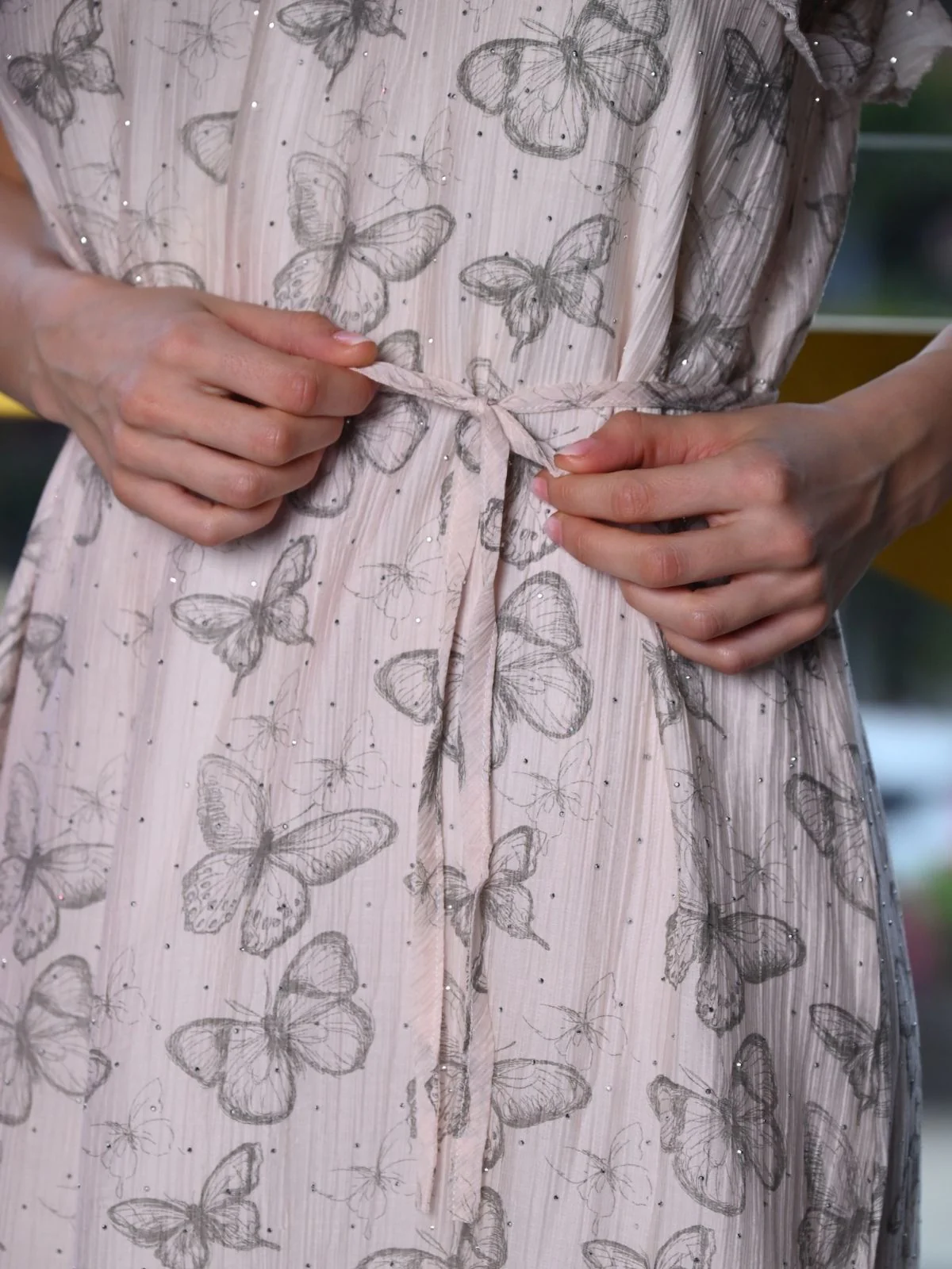 Odette Light Pink Polyester Chiffon Printed Dress For Women - Image 6
