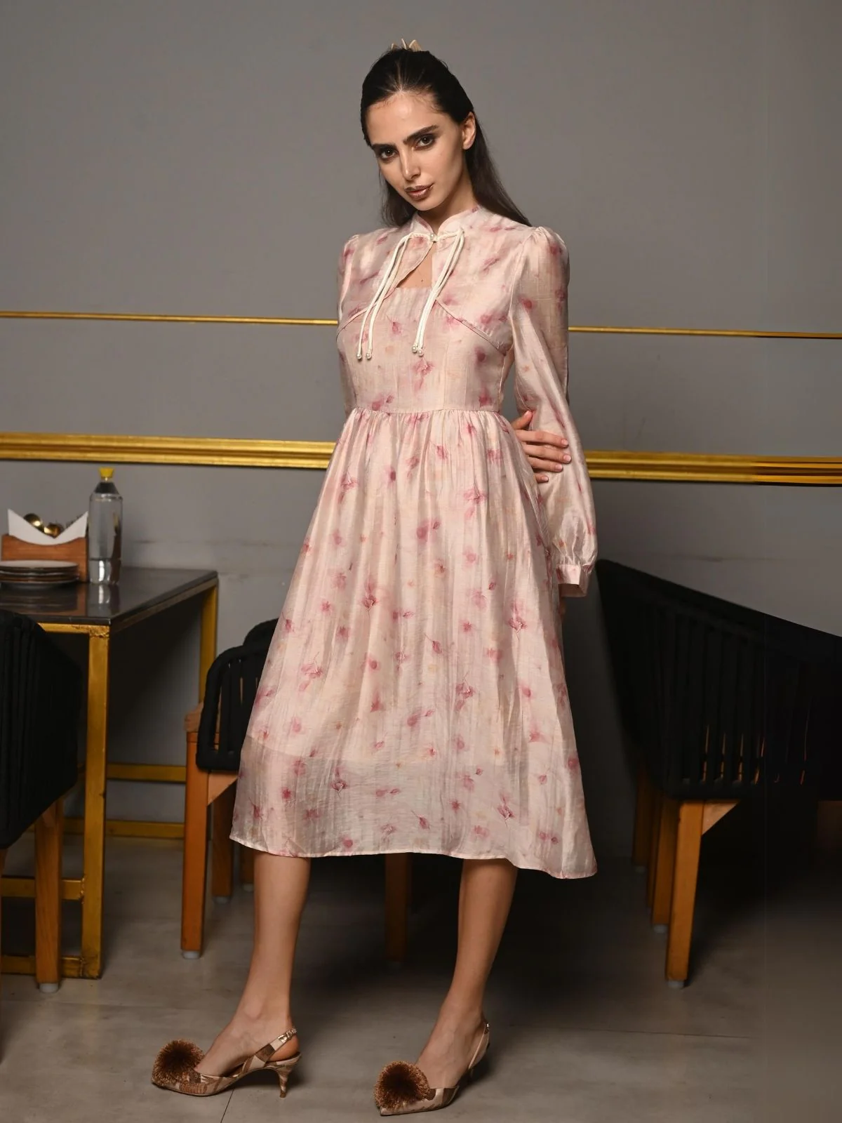 Odette Light Pink Polyester Printed Western Dress For Women - Image 2